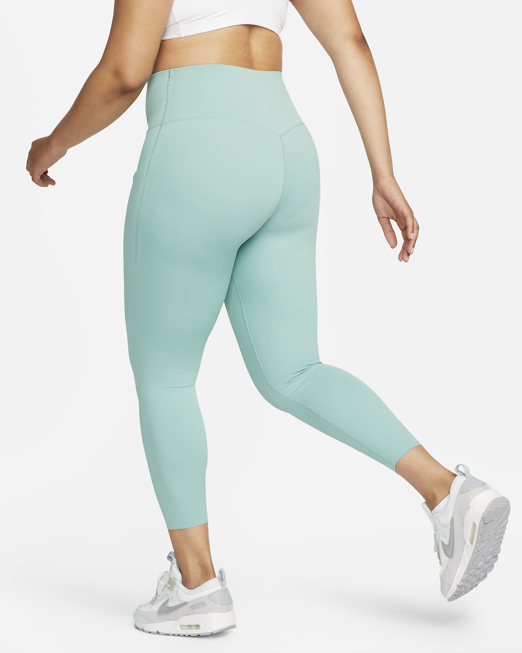 Leggings de 7/8 de tiro alto y sujeción media con bolsillos para mujer Nike Universa - Mineral/Negro