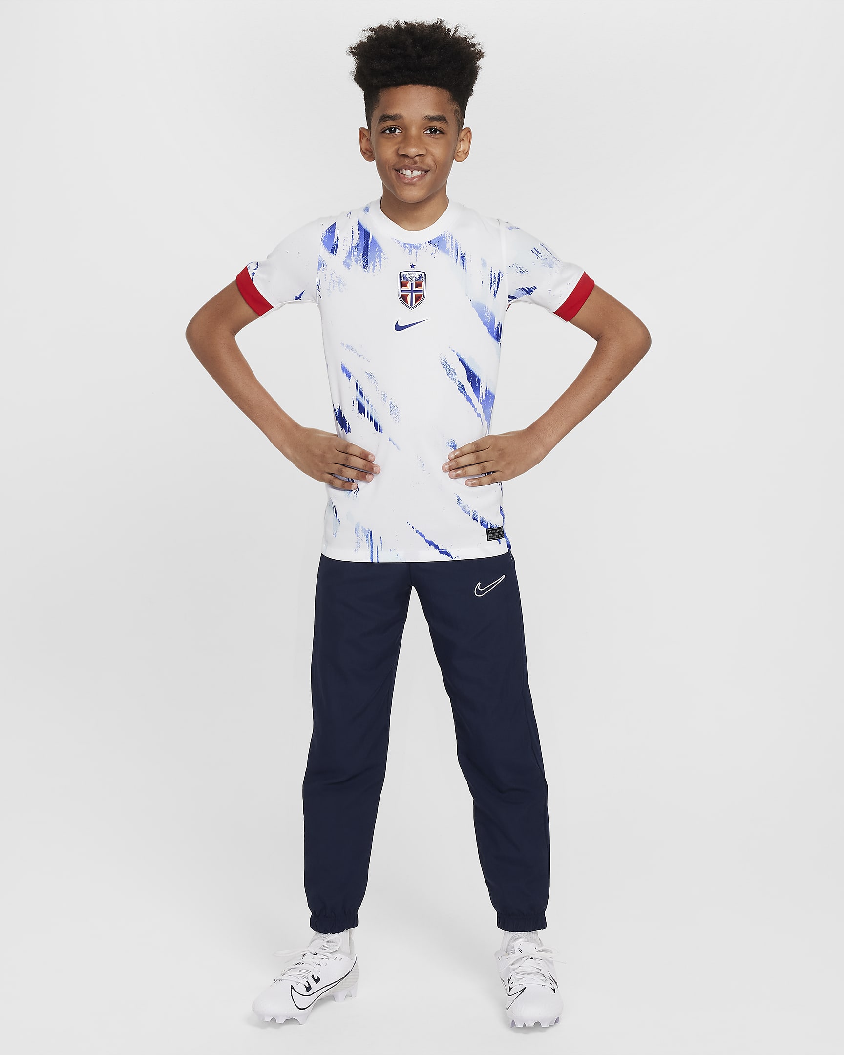 Maillot de foot replica Nike Dri-FIT Norvège (Équipe féminine) 2024/25 Stadium Extérieur pour ado - Blanc/University Red/Old Royal