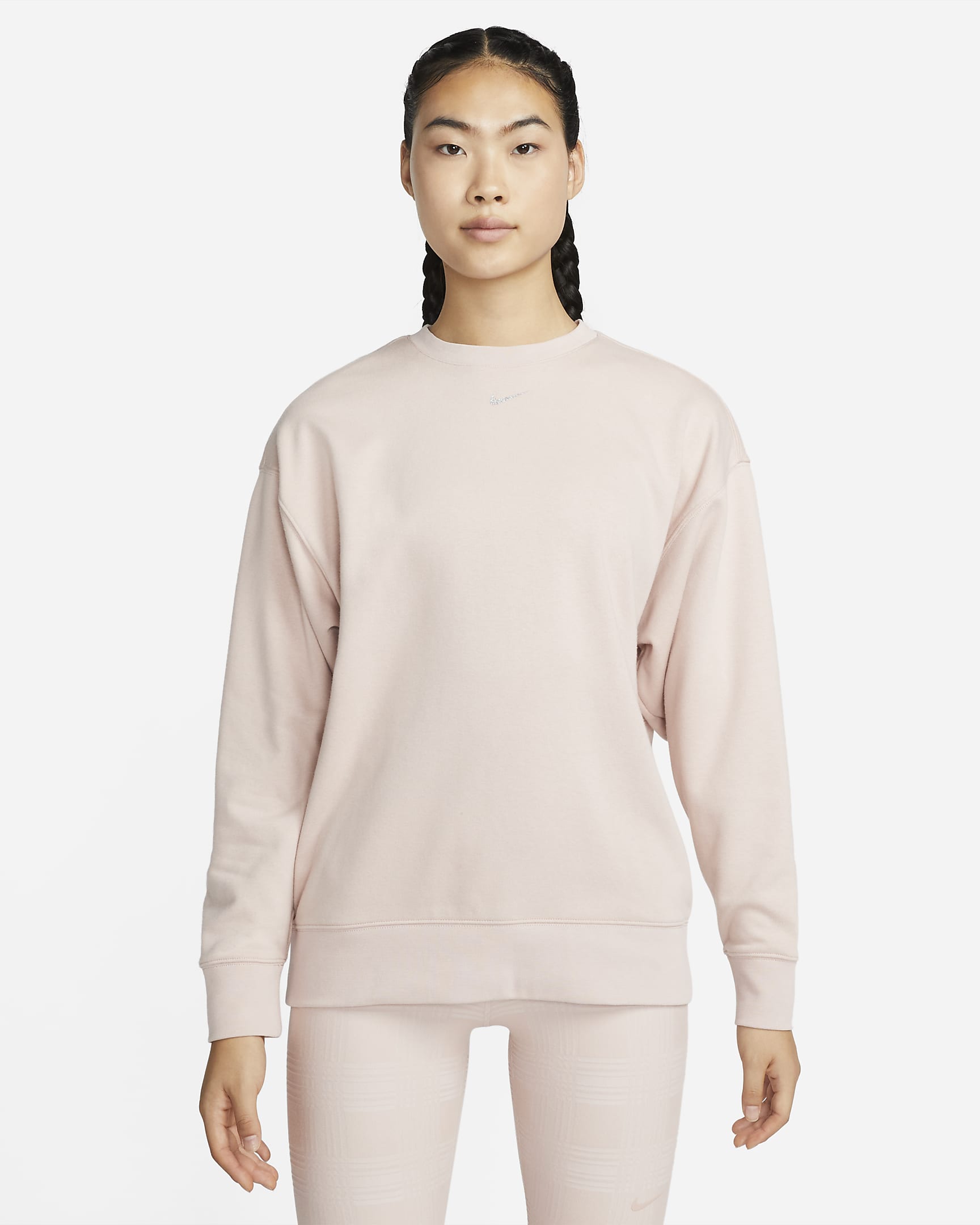 Sudadera de entrenamiento estampada para mujer Nike Dri-FIT - Rosa Oxford/Plata metalizado