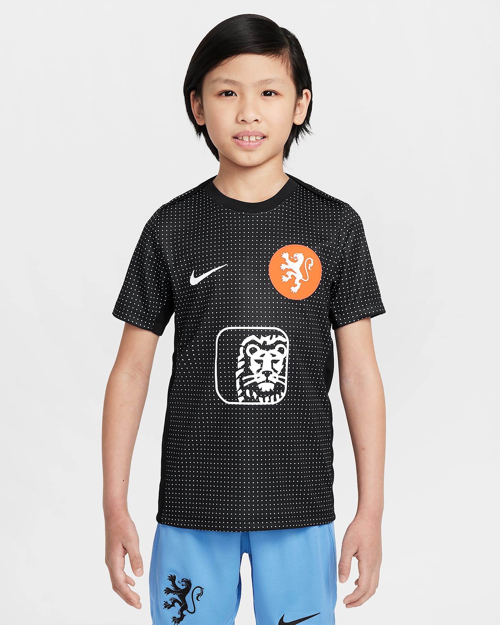 Nederland Academy Pro Nike Dri-FIT warming-uptop met korte mouwen voor kids - Zwart/Wit