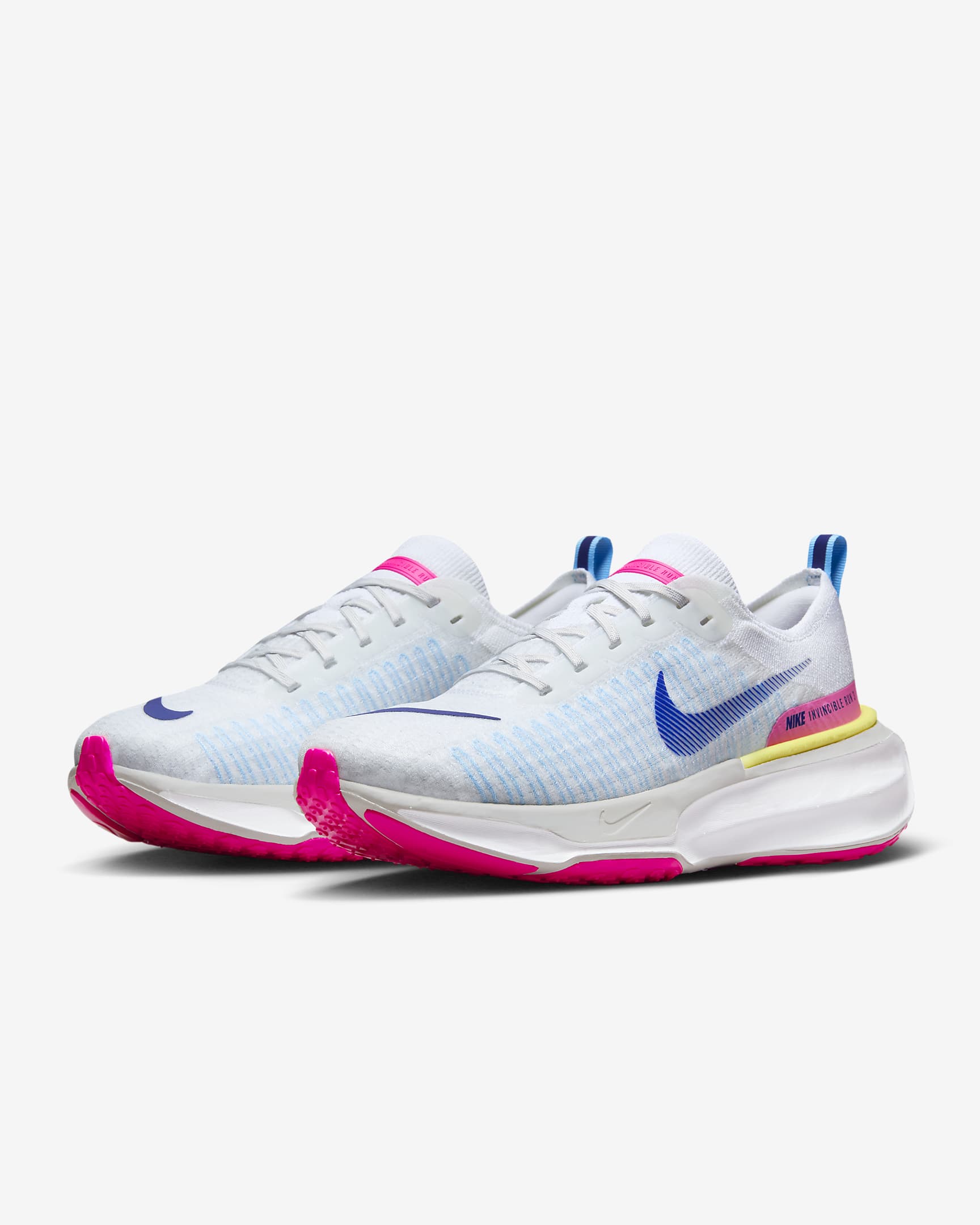 Tenis de correr en pavimento para hombre Nike Invincible 3 - Blanco/Polvo fotón/Rosa feroz/Azul royal intenso