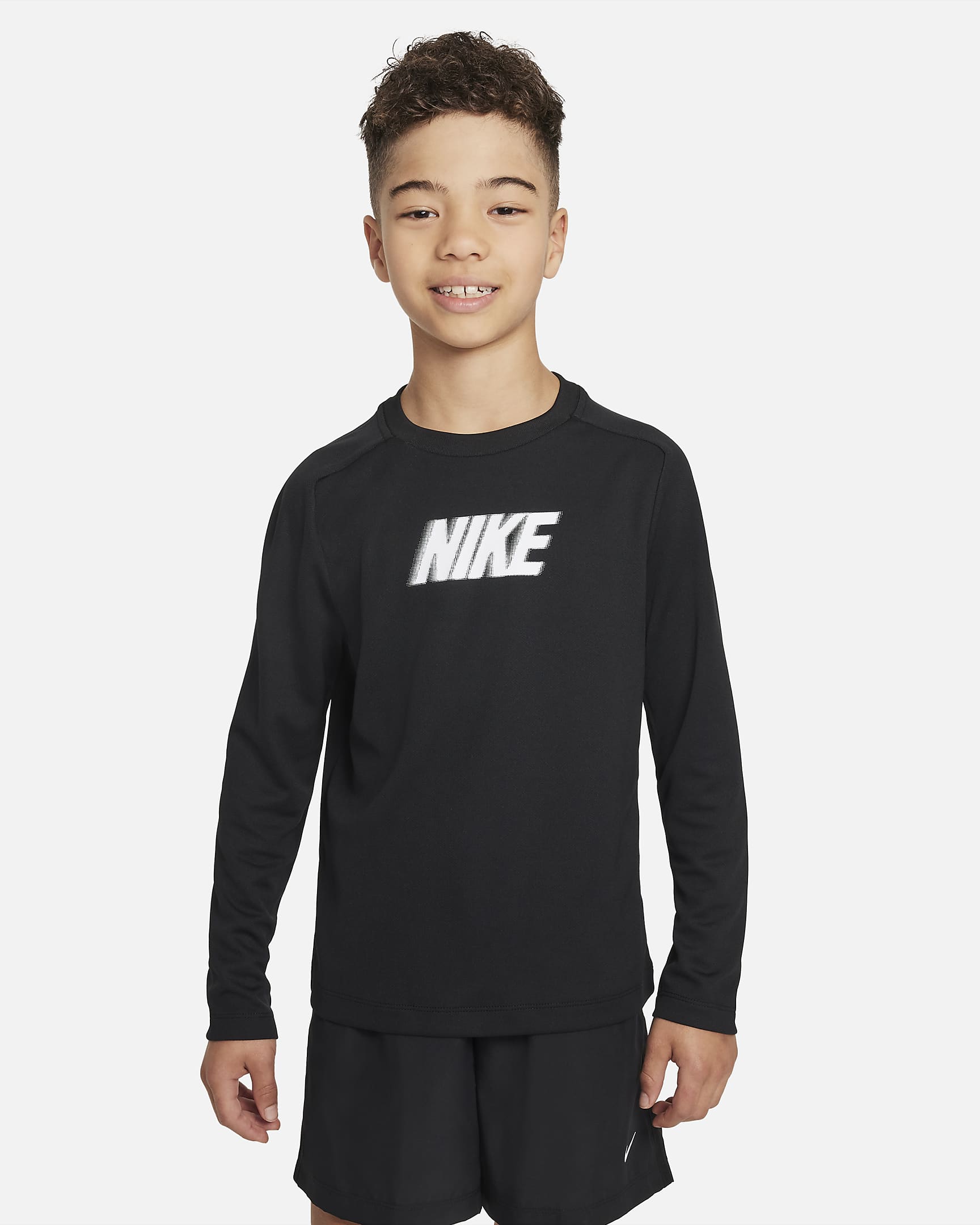 Långärmad tröja Nike Dri-FIT Multi+ för ungdom (killar) - Svart/Vit