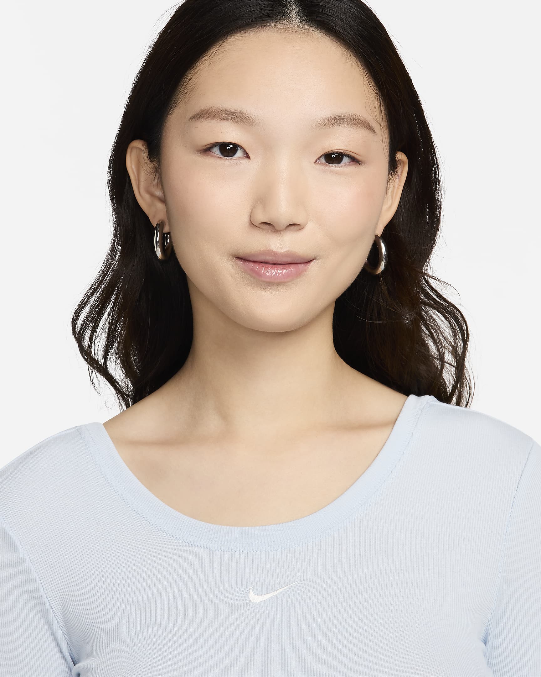 Nike Sportswear Chill Knit Women's Tight Scoop-Back Long-Sleeve Mini-Rib Top - Light Armoury Blue/Sail