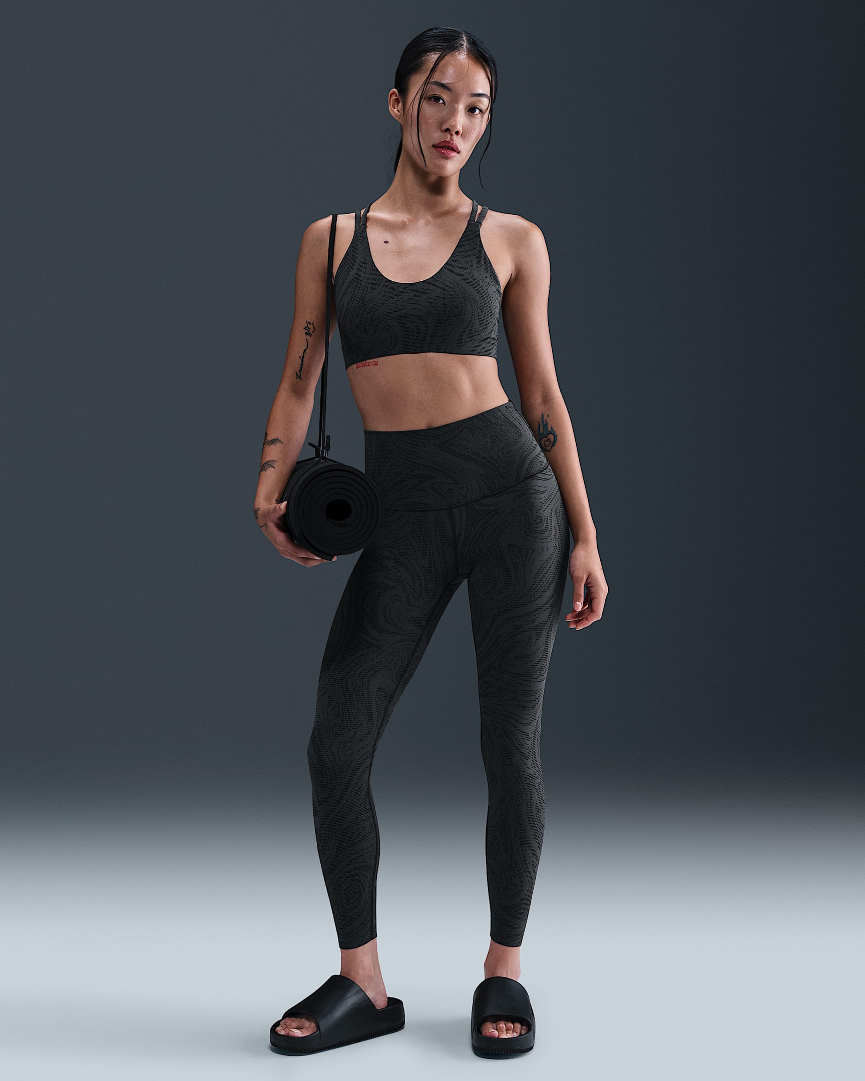 Nike Zenvy Women's Gentle-Support High-Waisted 7/8 Printed Leggings - Black/Dark Smoke Grey