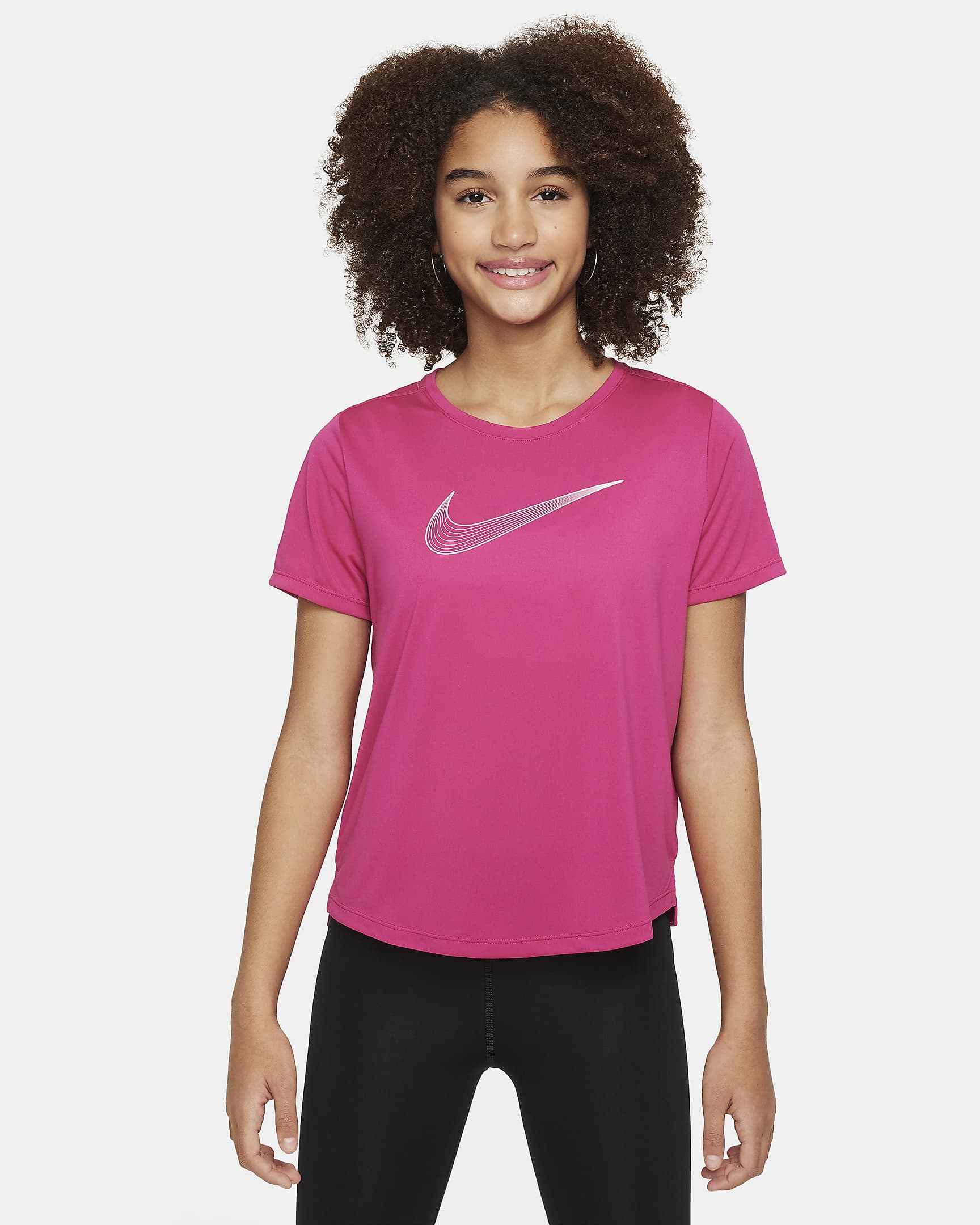 เสื้อเทรนนิ่งแขนสั้น Dri-FIT เด็กโต Nike One (หญิง) - Fireberry/ขาว