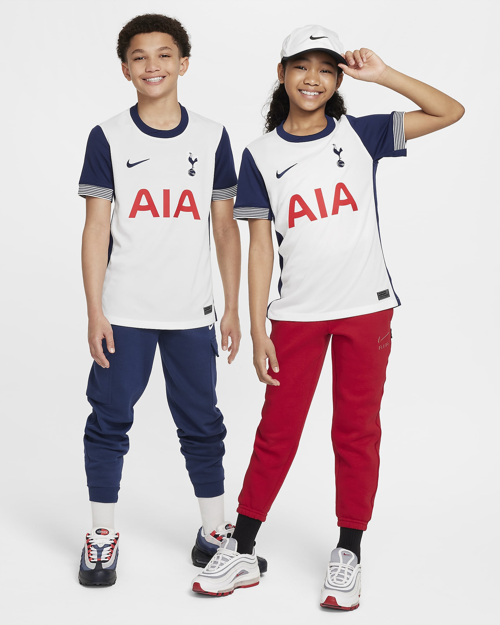 Camisola de futebol de réplica Nike Dri-FIT do equipamento principal Stadium Tottenham Hotspur 2024/25 Júnior - Branco/Azul Binary/Azul Binary