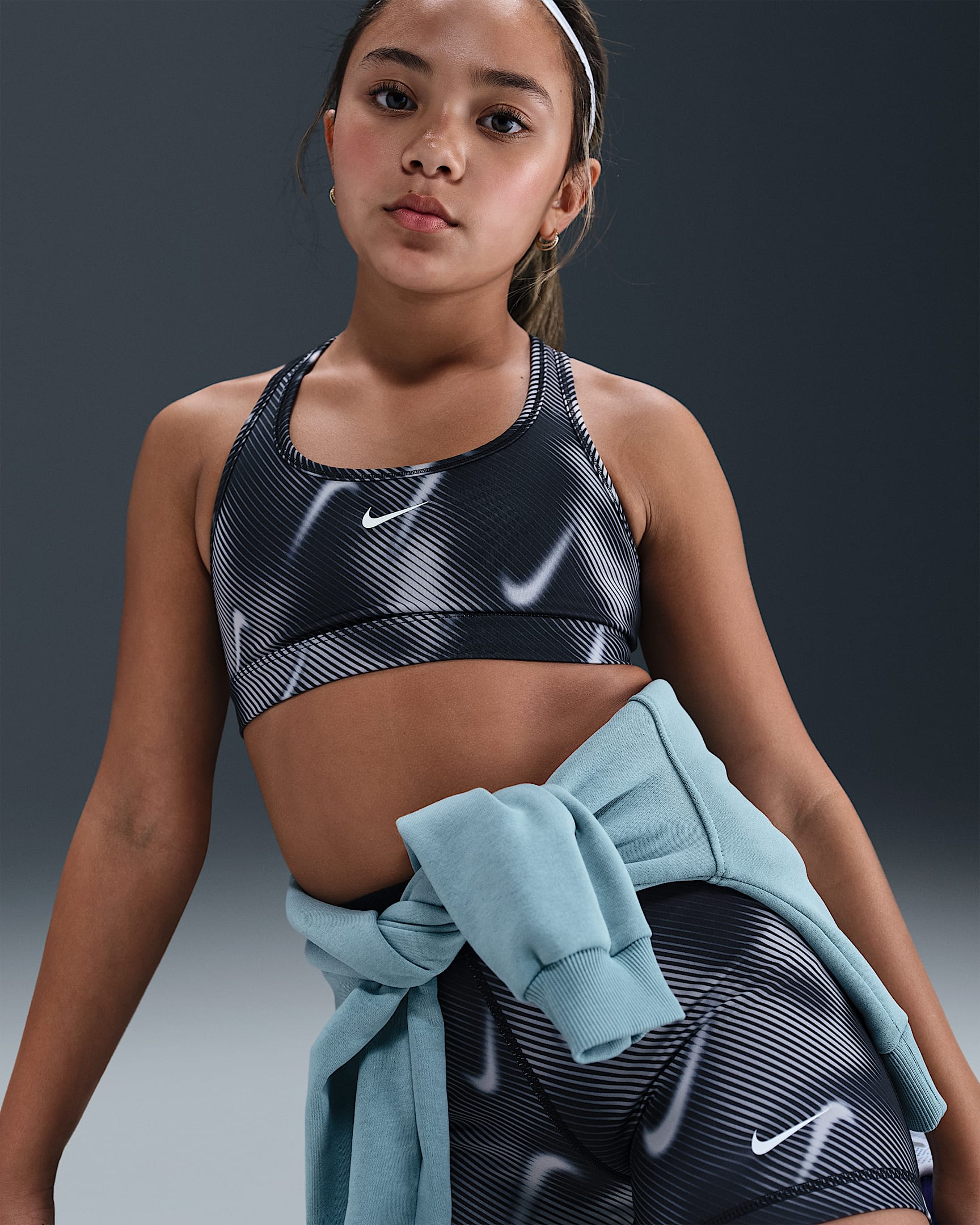 Nike Pro Swoosh Big Kids' (Girls') Sports Bra - Black/White