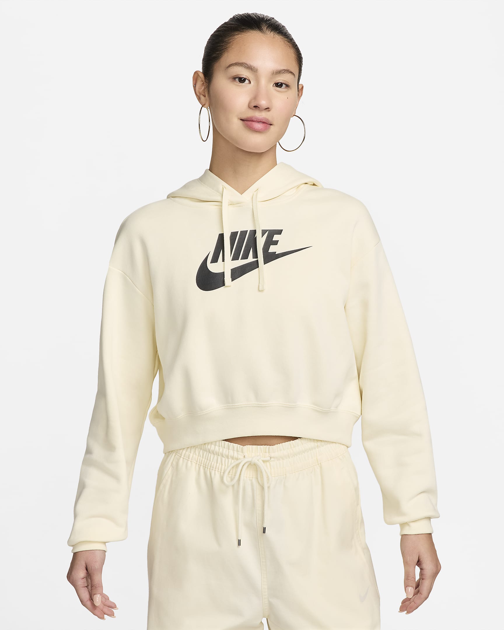 Nike Sportswear Club Fleece Women's Oversized Crop Graphic Hoodie - Coconut Milk/Black