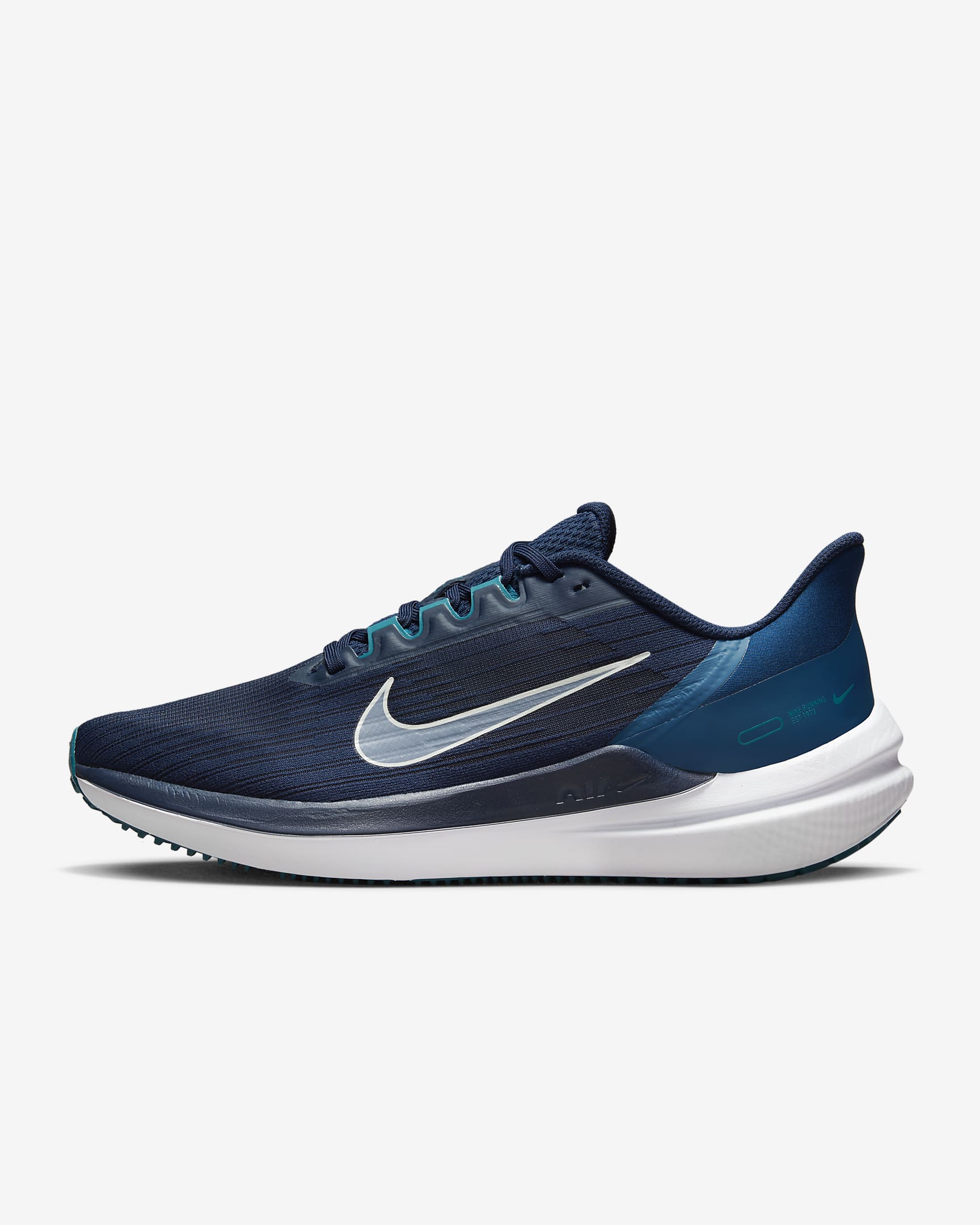 Nike Winflo 9 Men's Road Running Shoes - Obsidian/Valerian Blue/Bright Spruce/Barely Green