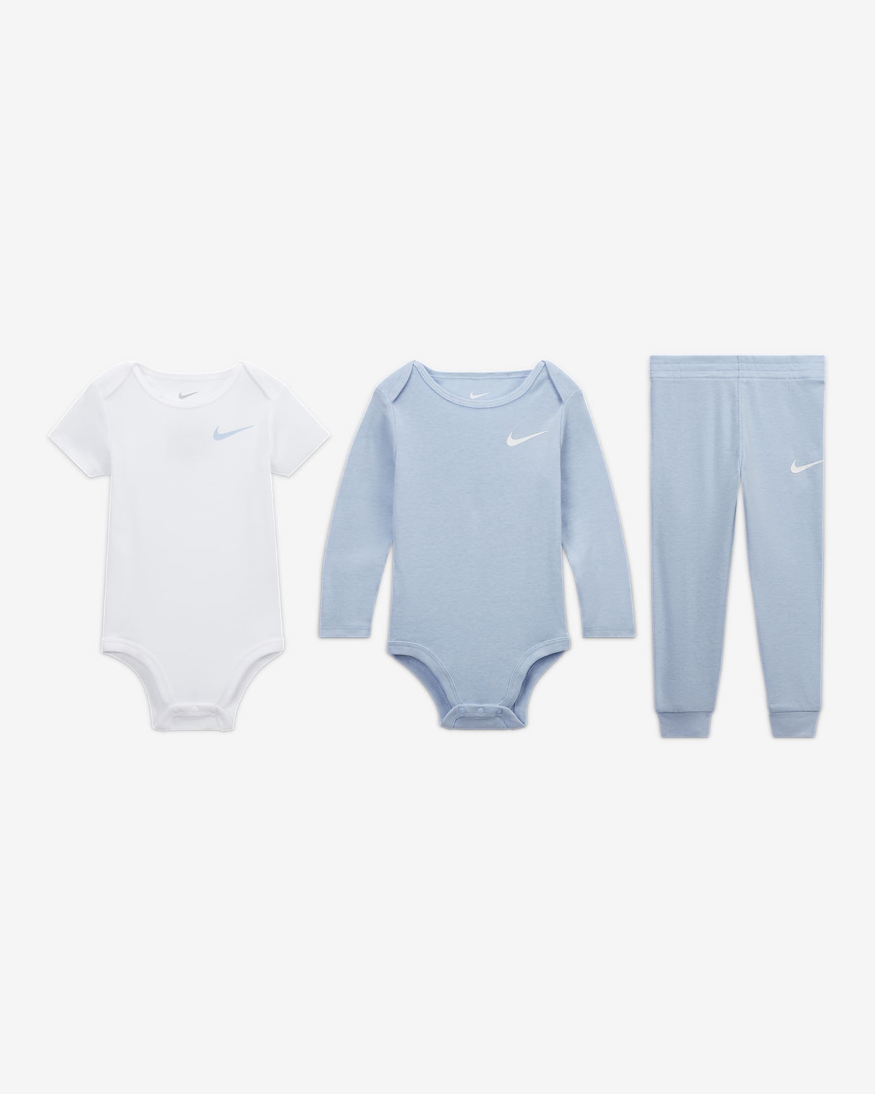 Nike Essentials Baby (12-24M) 3-Piece Bodysuit Set - Light Blue