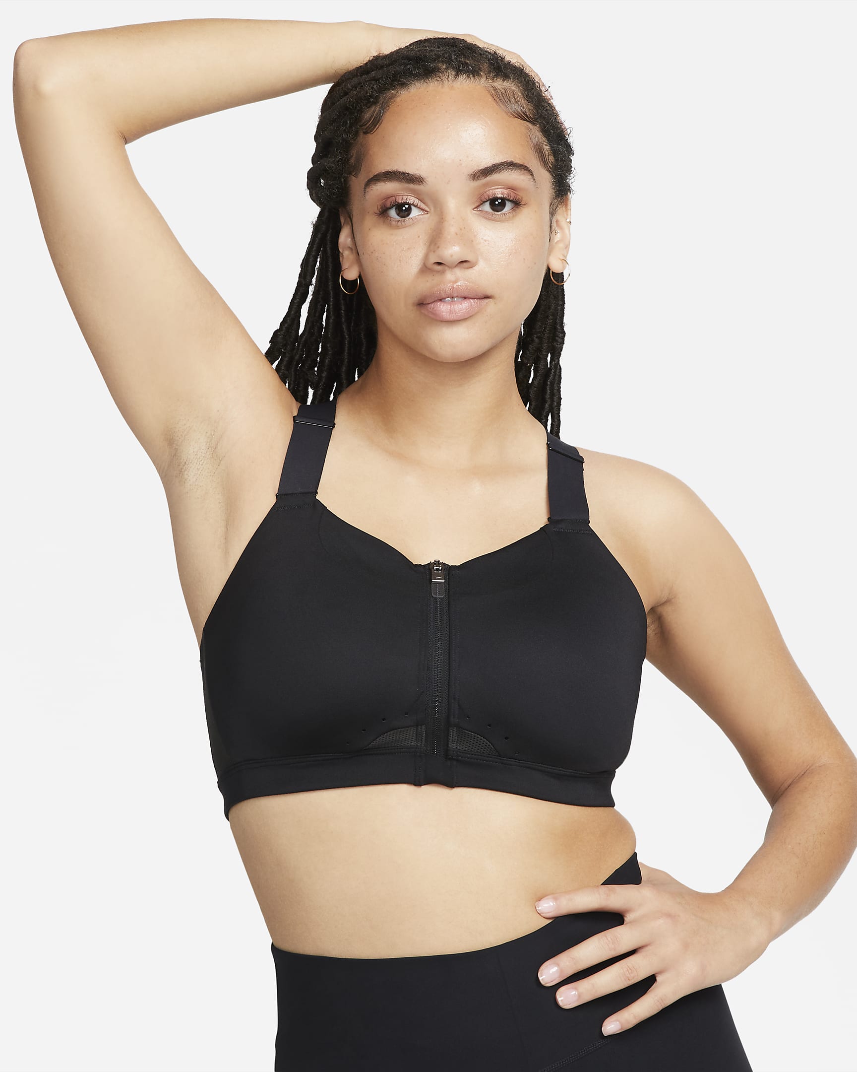 Nike Alpha Women's High-Support Padded Zip-Front Sports Bra - Black/Black/Dark Smoke Grey/Dark Smoke Grey