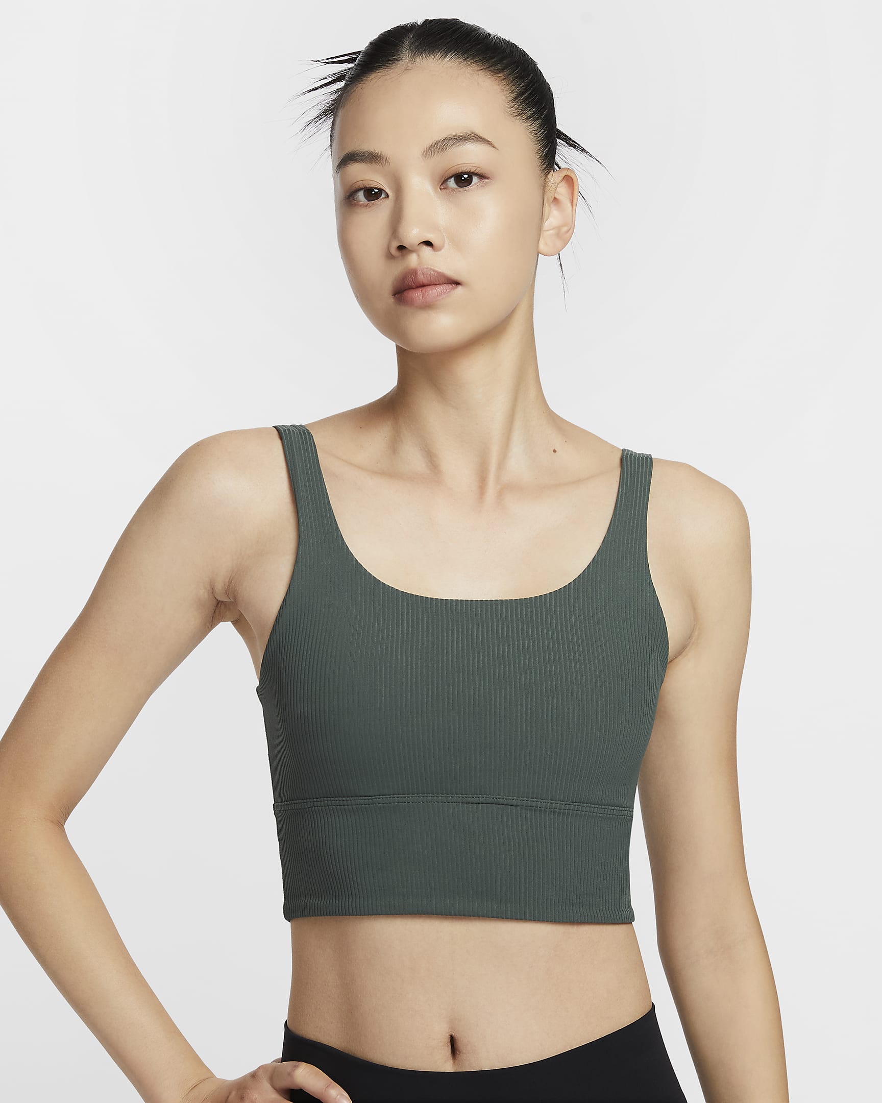 Nike Zenvy 羅紋女款輕度支撐型襯墊長版運動內衣 - Vintage Green/Vintage Green/白色