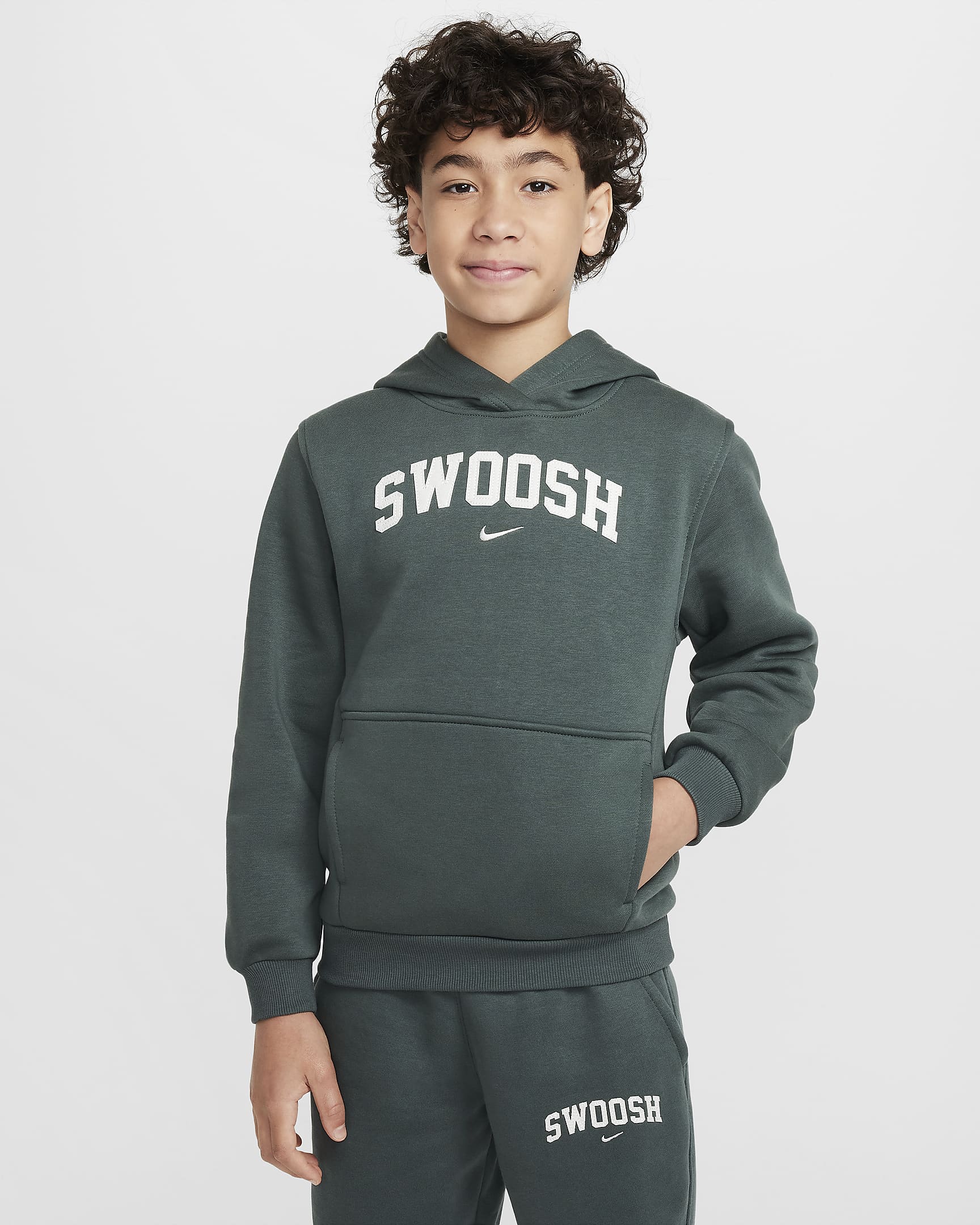 Sudadera con gorro para niños talla grande Nike Sportswear Club Fleece - Verde vintage/Vela