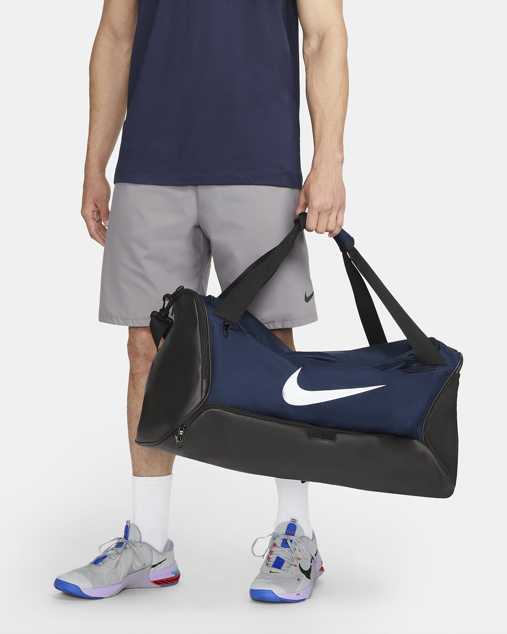 Nike Brasilia 9.5 Training Duffel Bag (Medium, 60L) - Midnight Navy/Black/White