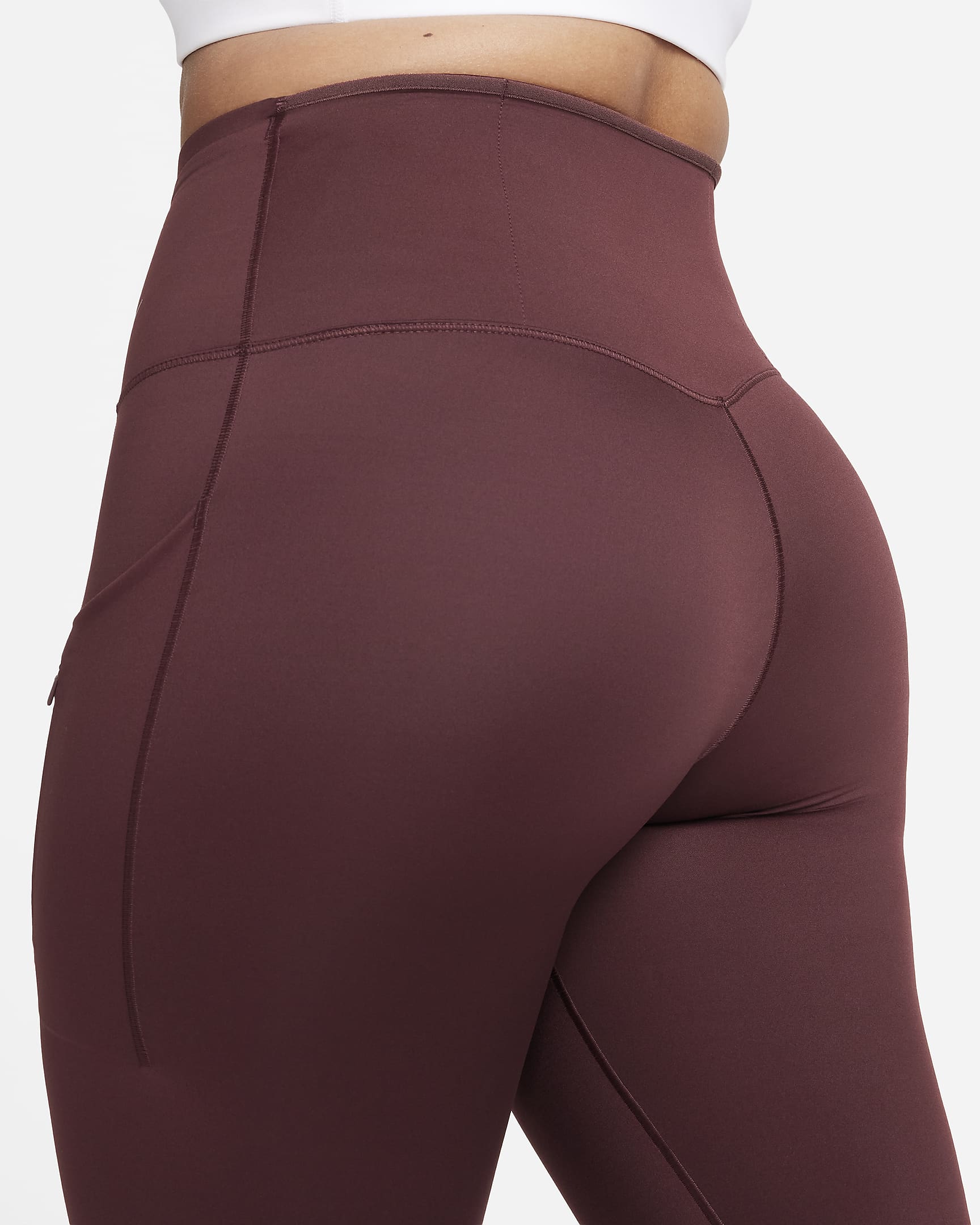 Leggings a todo o comprimento de cintura subida e suporte firme com bolsos Nike Go para mulher - Borgonha Crush/Preto