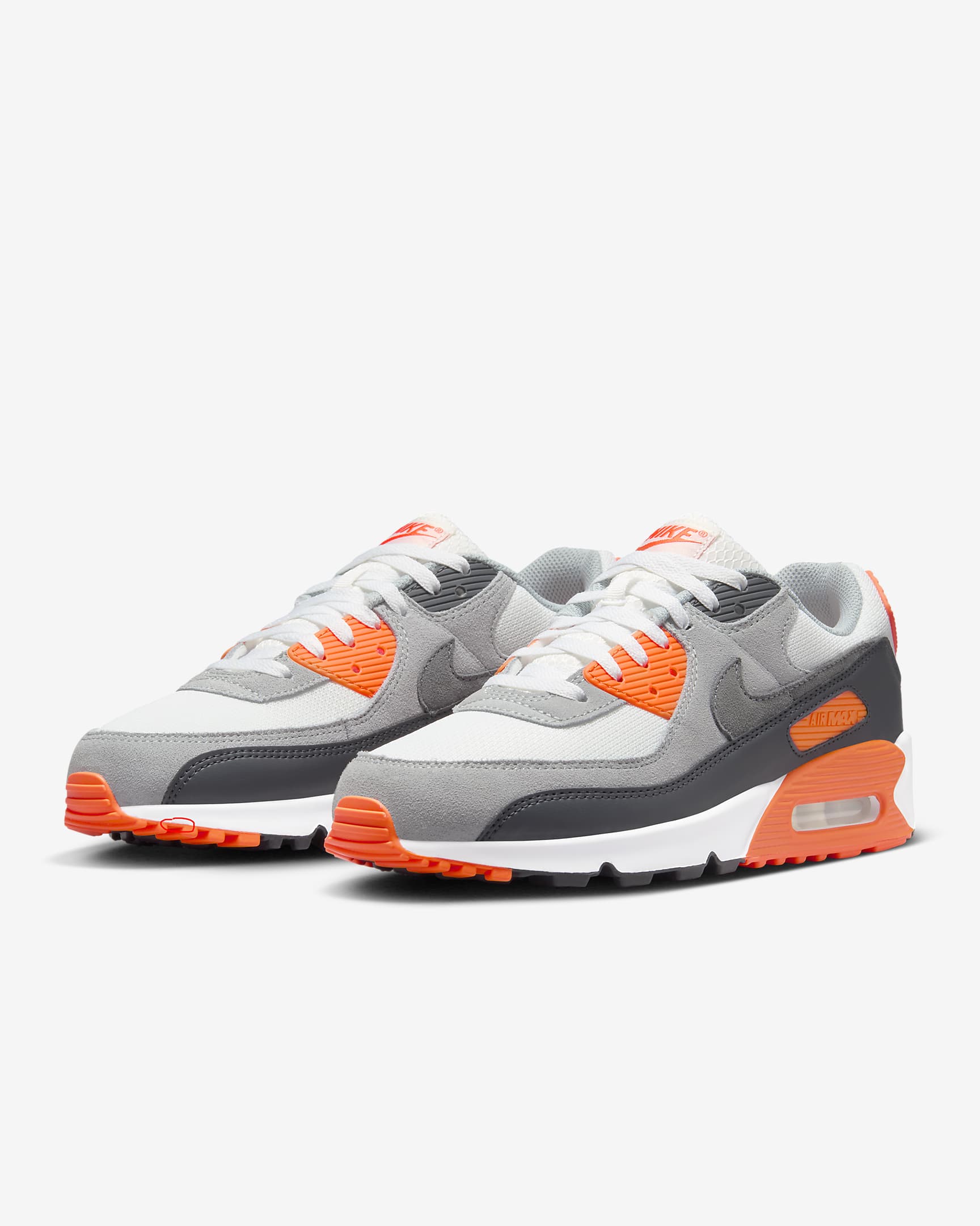 Sapatilhas Nike Air Max 90 para homem - Branco Summit/Laranja Safety/Cinzento Smoke escuro/Cinzento Smoke