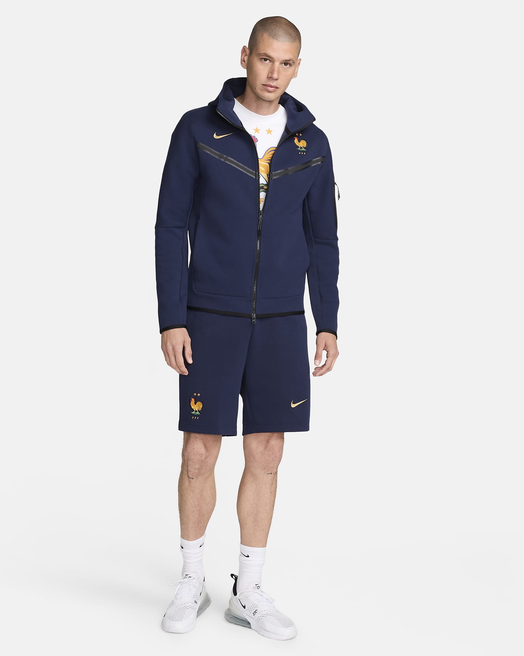 FFF Tech Fleece Windrunner Nike Soccer hosszú cipzáras, kapucnis férfipulóver - Blackened Blue/Club Gold