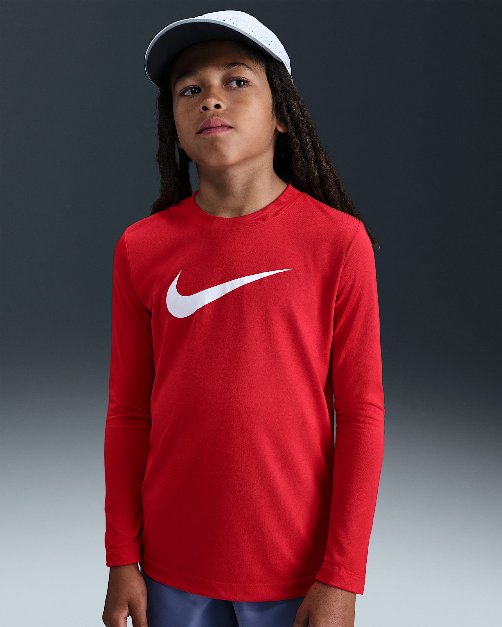 Nike Legend Big Kids' Dri-FIT Long-Sleeve T-Shirt - University Red/White