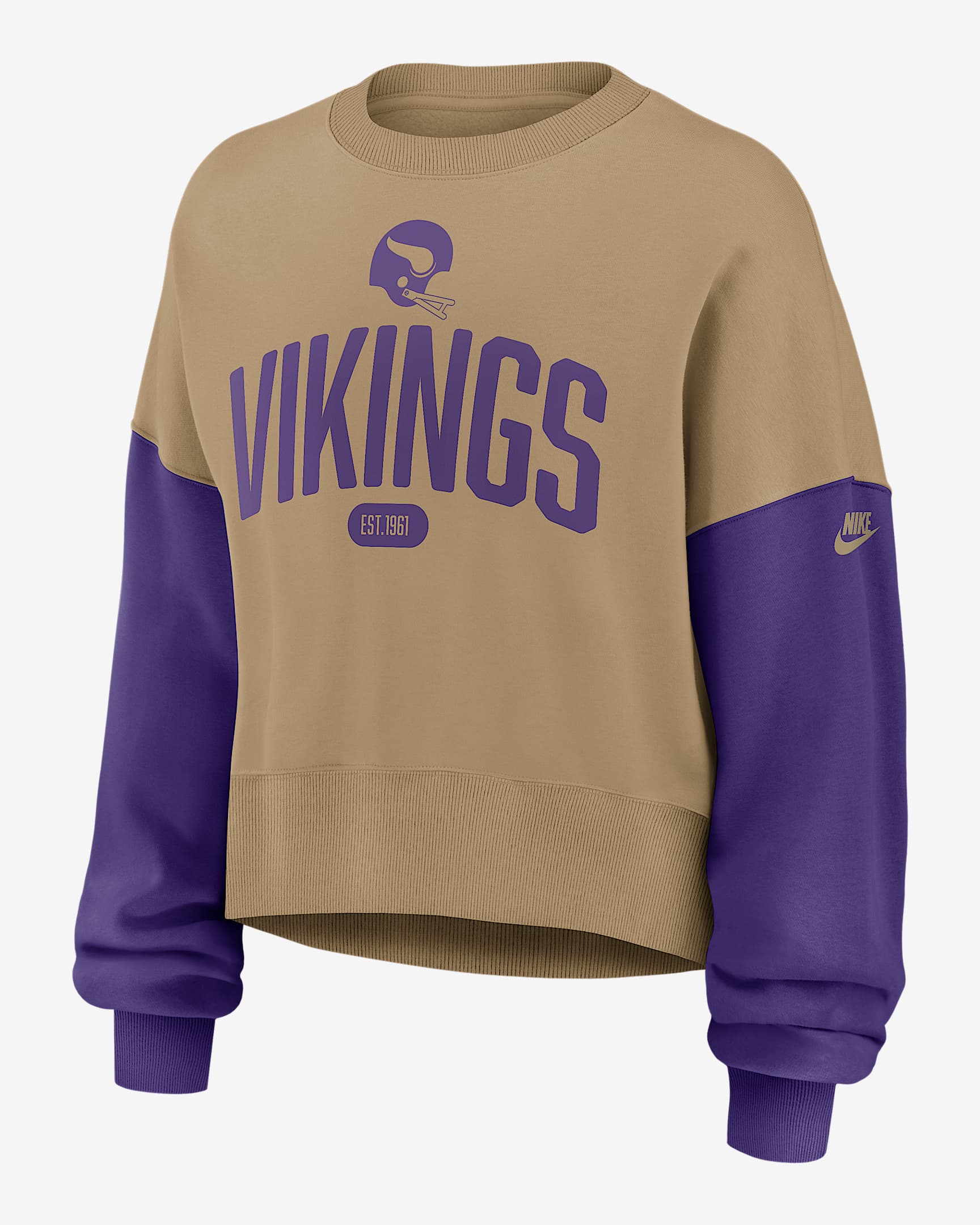 Minnesota Vikings Rewind Women's Nike NFL Pullover Crew - Tan/Beige
