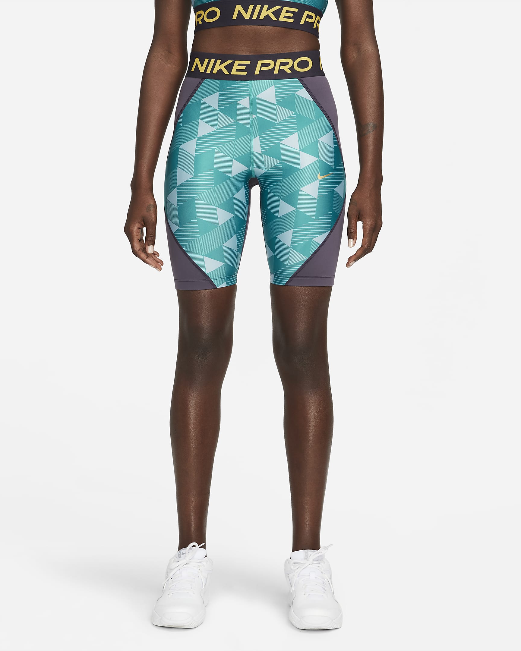 Shorts de tenis estampados para mujer Serena Design Crew - Morado cueva/Oro