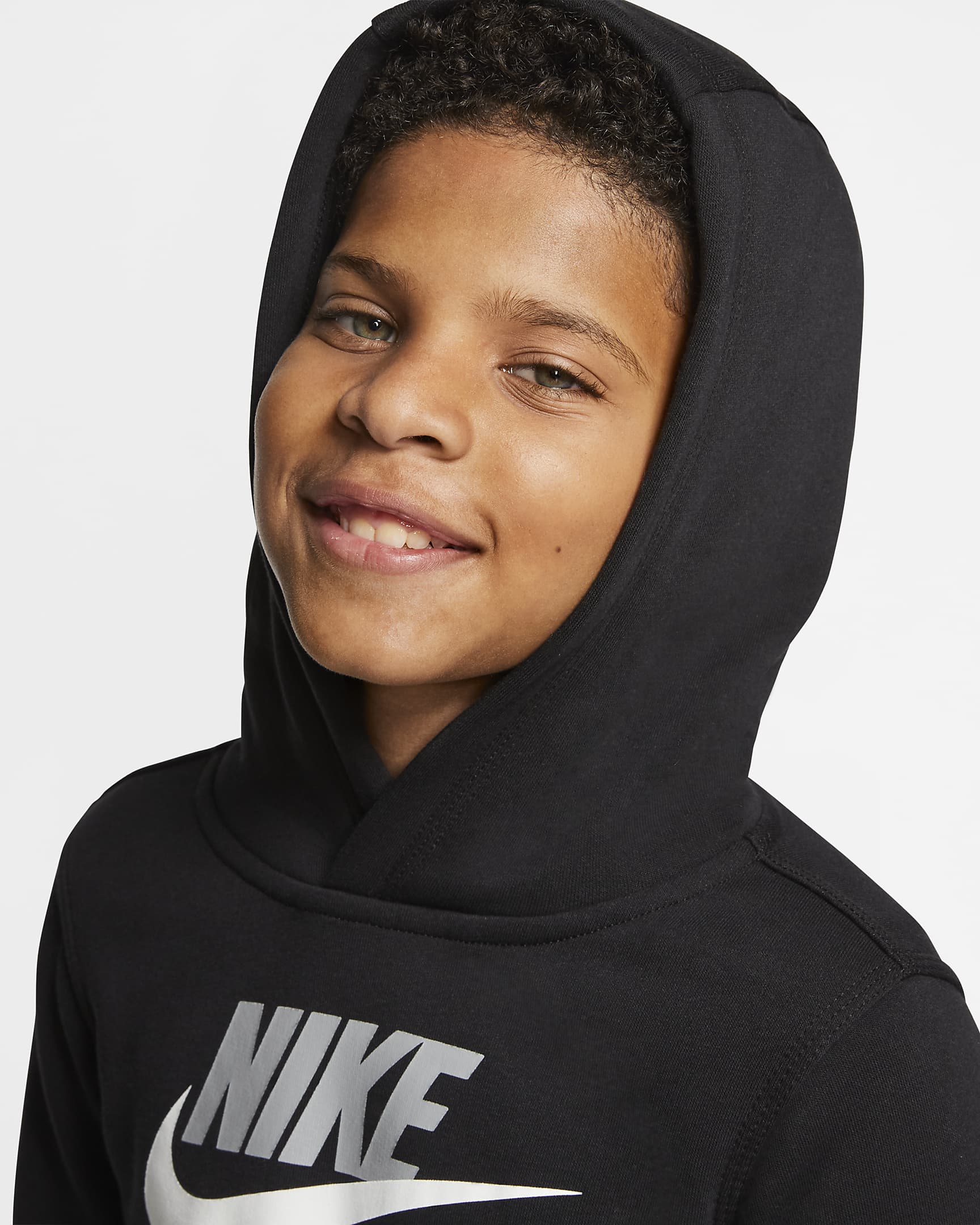 Nike Sportswear Club Fleece Big Kids’ Pullover Hoodie - Black/Light Smoke Grey