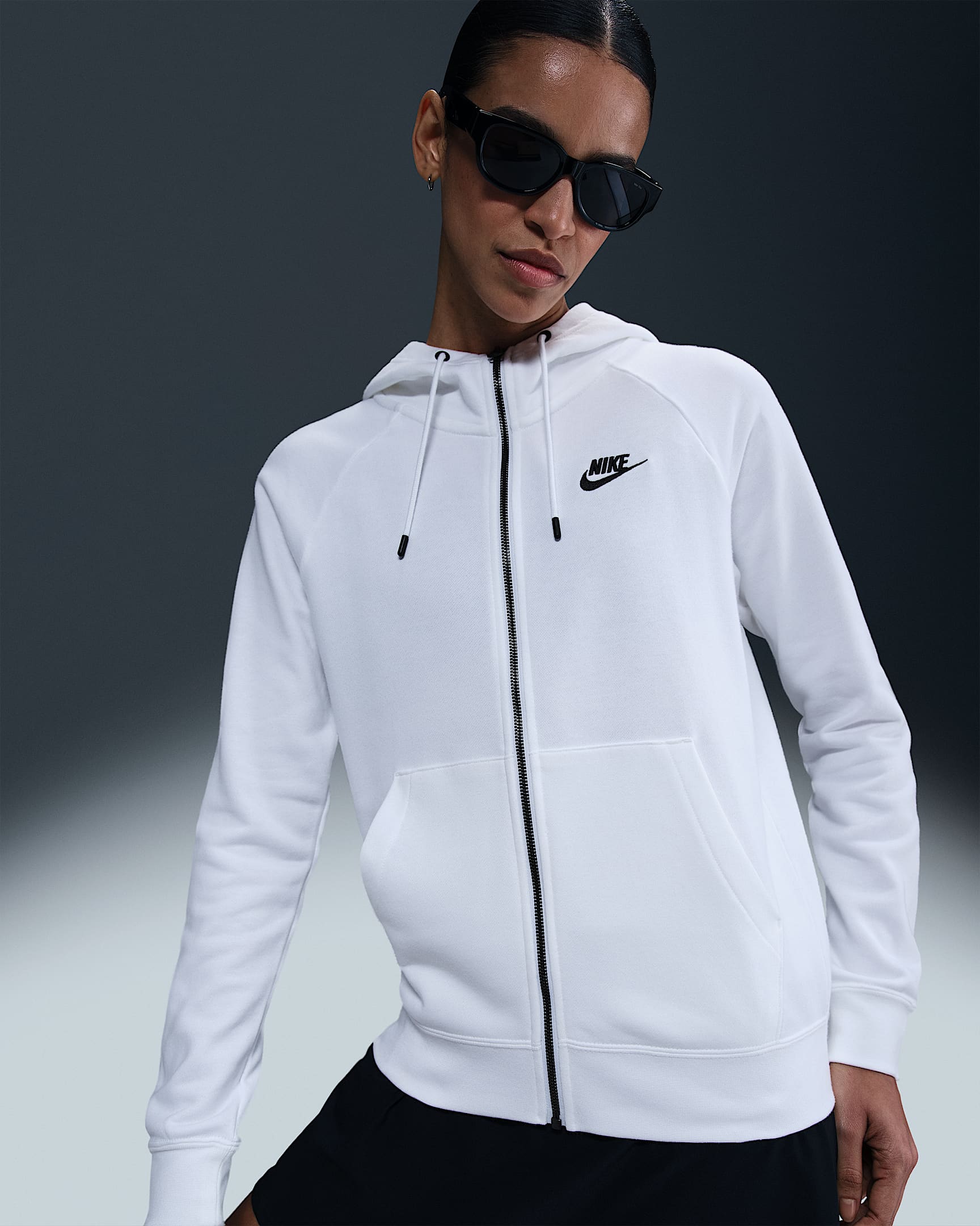 Nike Sportswear Essential Sudadera con gorro de cierre completo para mujer - Blanco/Negro