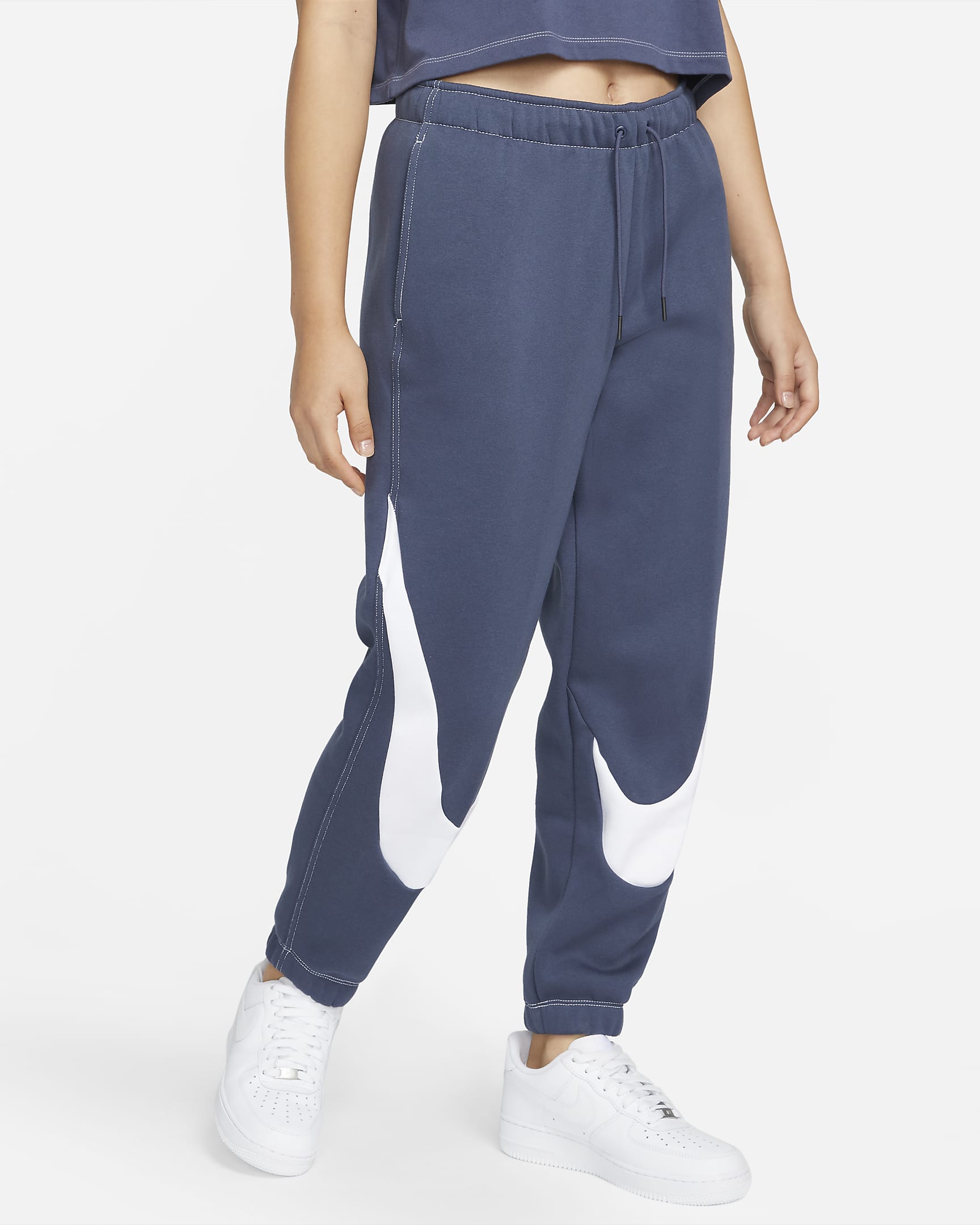 Pantalones de entrenamiento Easy Fleece para mujer Nike Sportswear Swoosh - Trueno azul/Blanco/Blanco