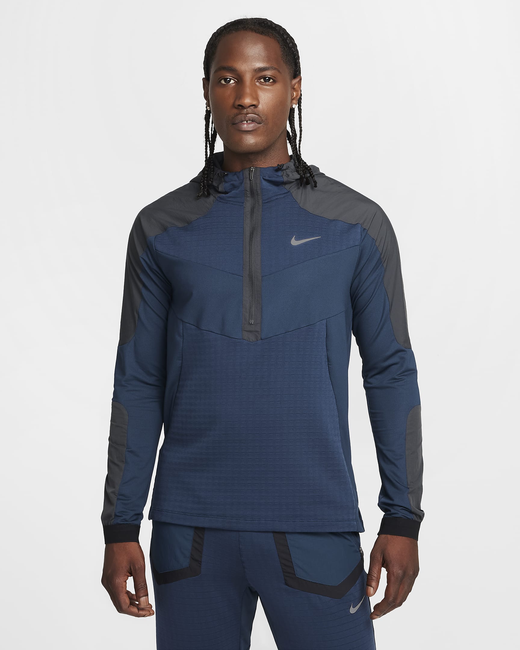 Haut de running à manches longues Nike pour Homme - Armory Navy/Dark Smoke Grey/Noir