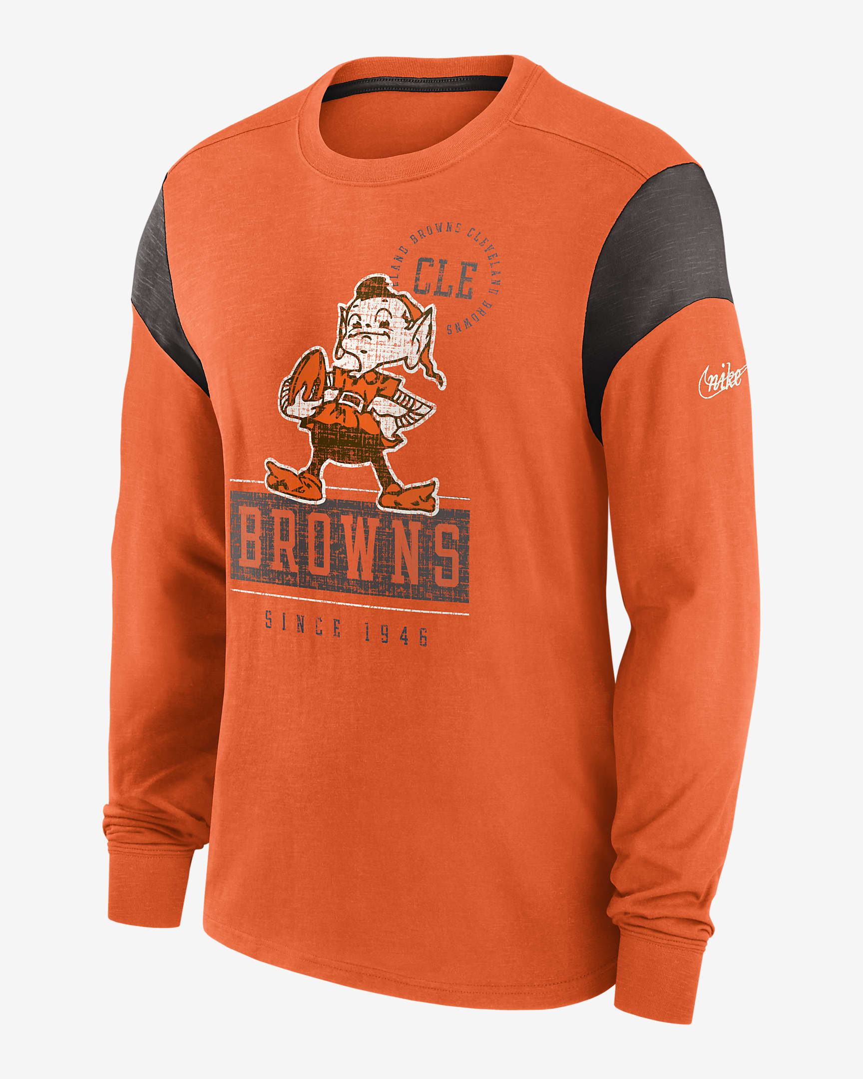 Nike Rewind Playback Helmet (NFL Cleveland Browns) Men's Long-Sleeve T-Shirt - Orange/Brown