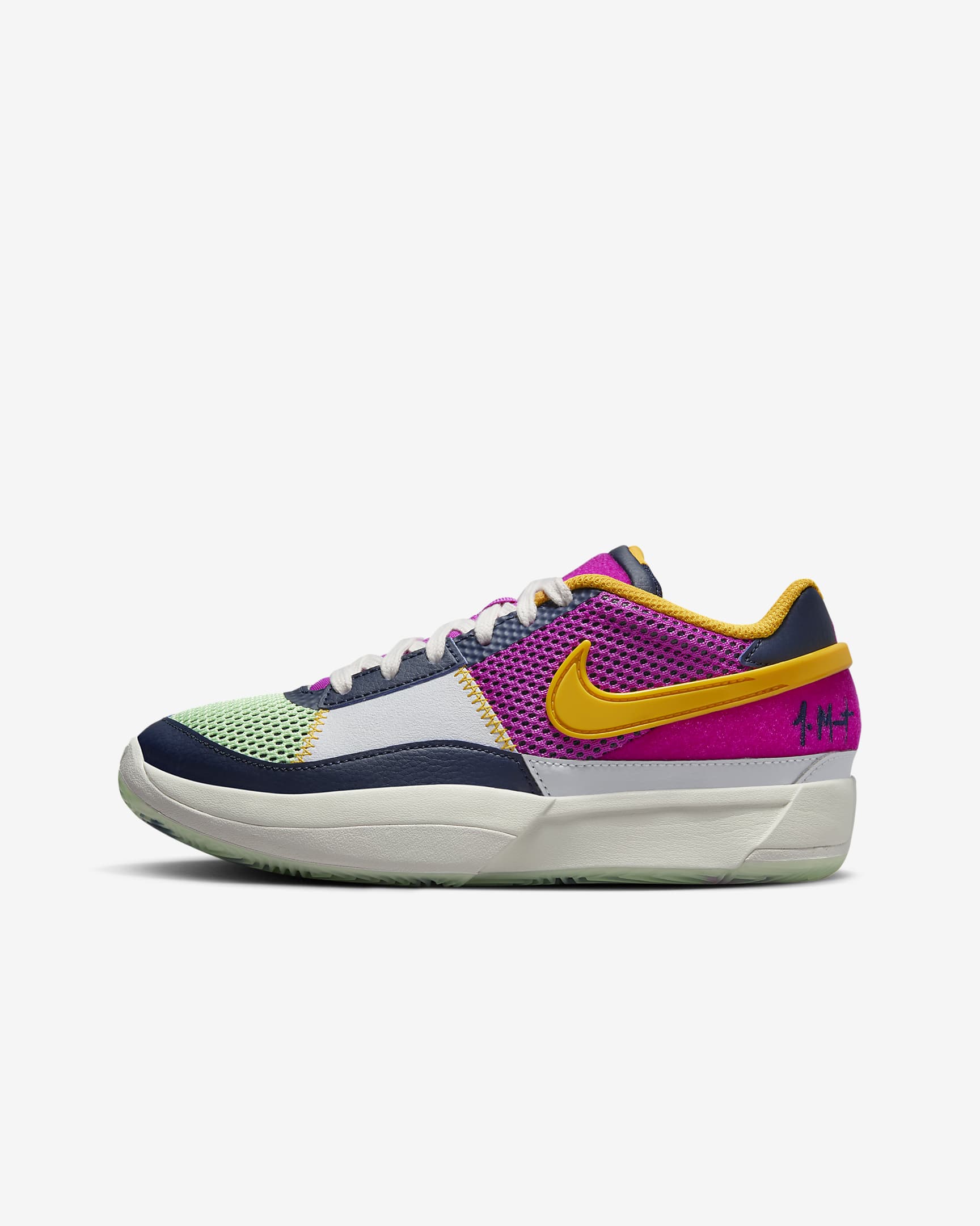 Tenis de básquetbol para niños grandes JA 1 SE "Camp Ja" - Obsidiana/Oro universitario/Verde vapor/Hipervioleta