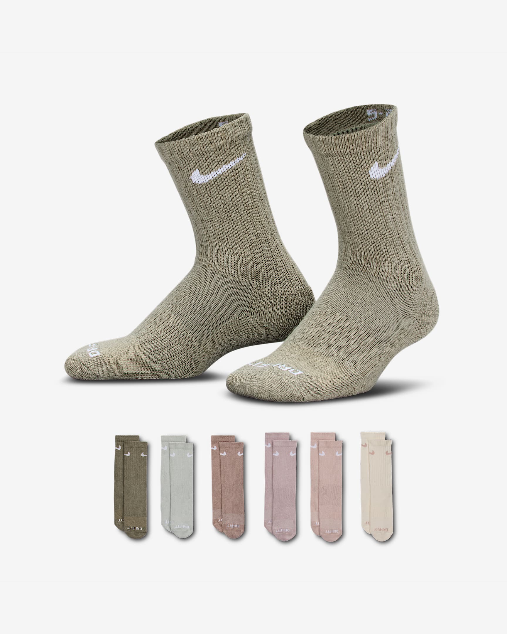 Nike Dri-FIT Performance Basics Big Kids' Crew Socks (6 Pairs) - Sail