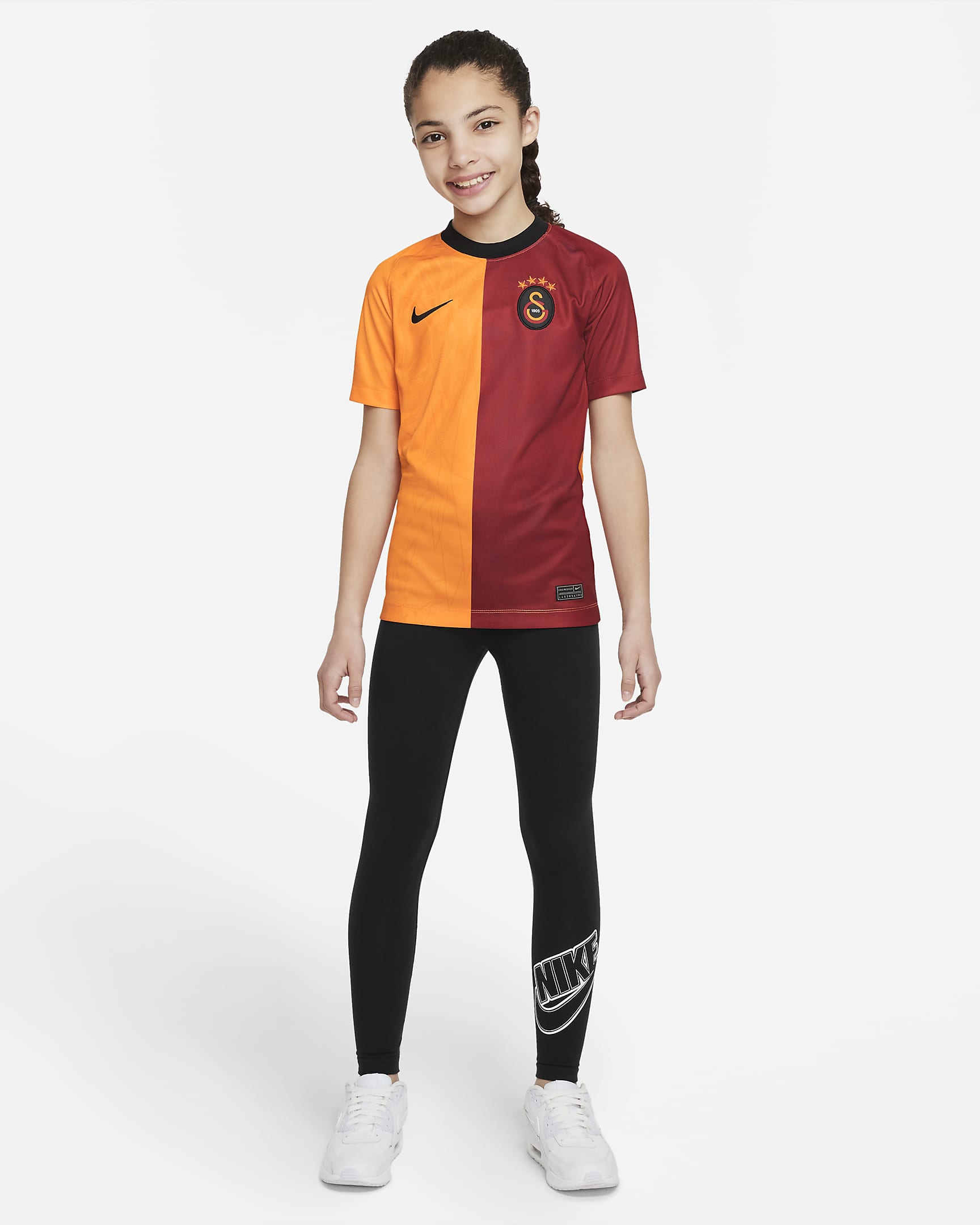 Galatasaray 2022/23 hazai Nike Dri-FIT rövid ujjú futballfelső nagyobb gyerekeknek - Vivid Orange/Vivid Orange/Pepper Red/Vivid Orange