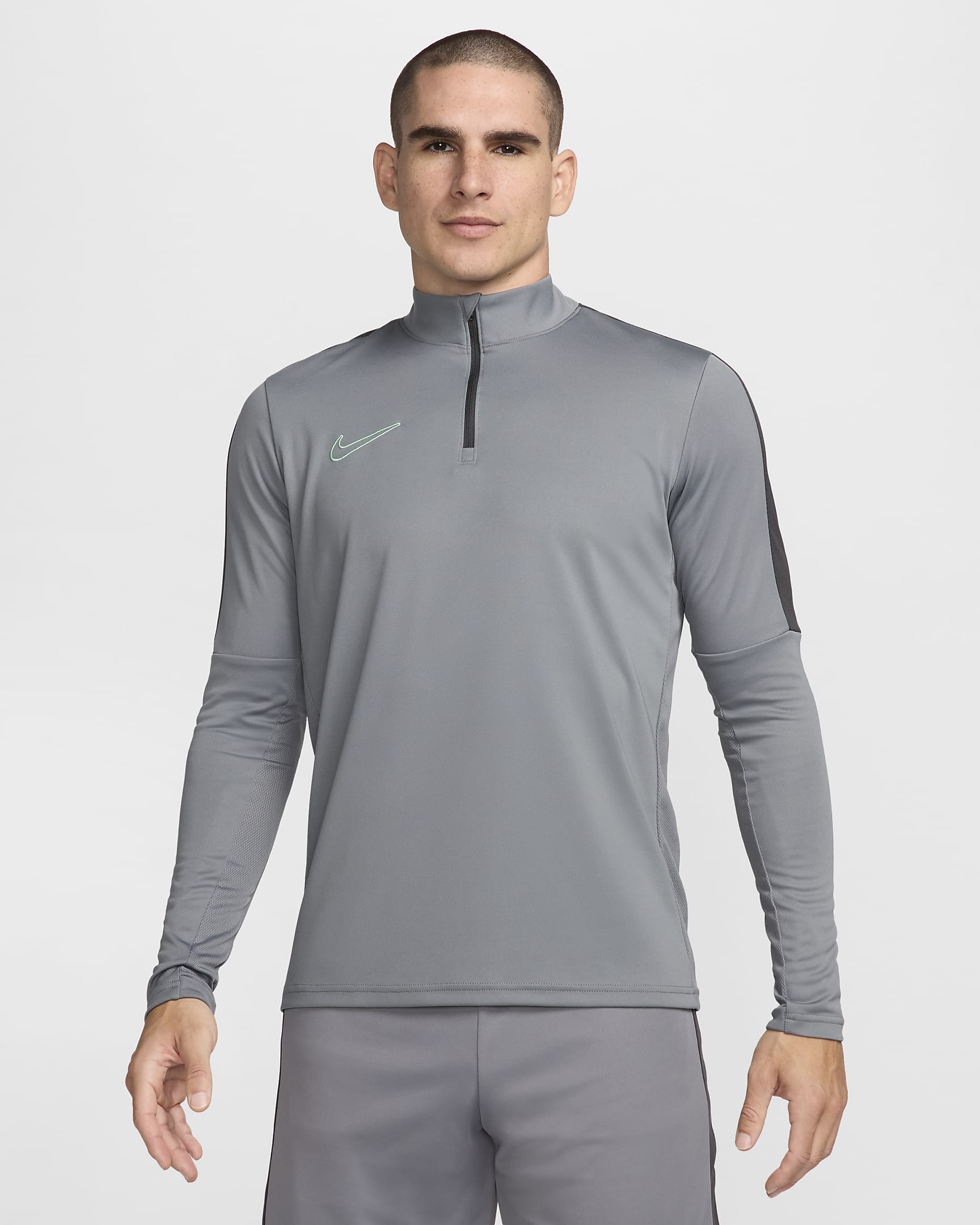 Męska koszulka piłkarska z zamkiem 1/2 Dri-FIT Nike Academy - Smoke Grey/Dark Smoke Grey/Vapor Green