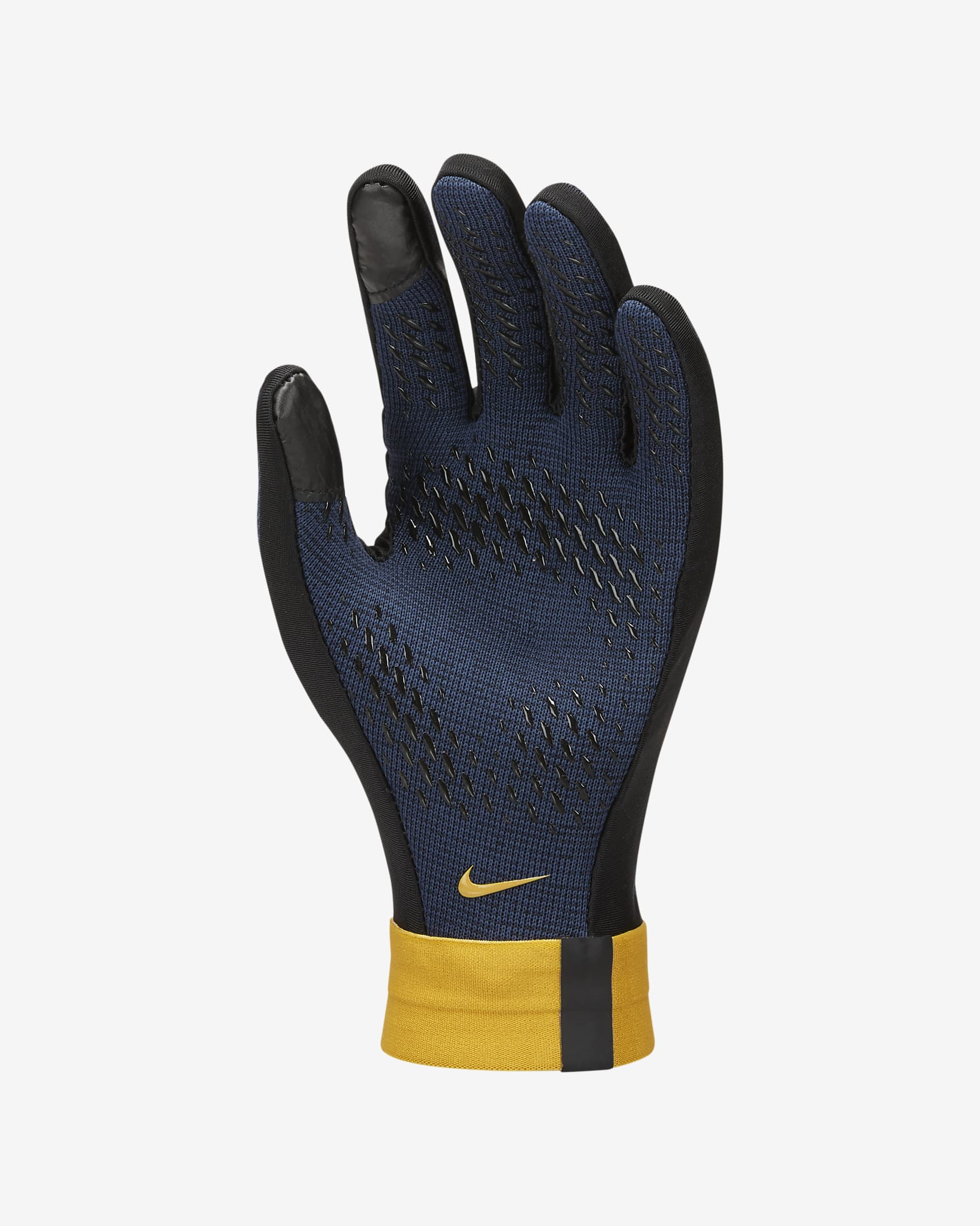 FC Barcelona Academy Nike Therma-FIT fotballhansker til barn - Svart/Midnight Navy/Chrome Yellow