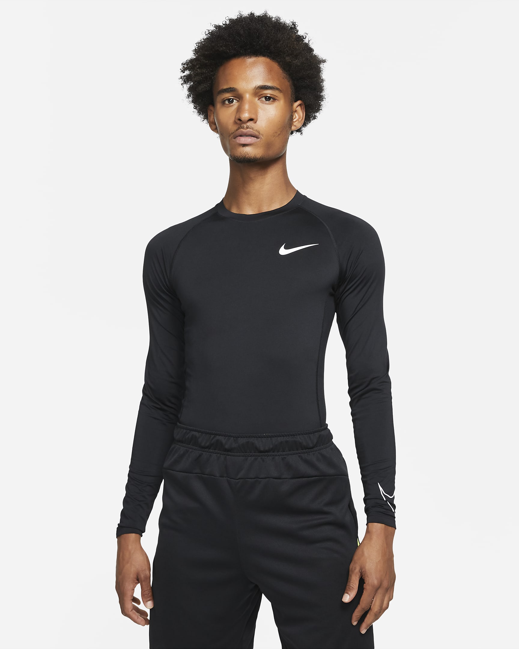Playera de manga larga con corte ajustado para hombre Nike Pro Dri-FIT - Negro/Blanco