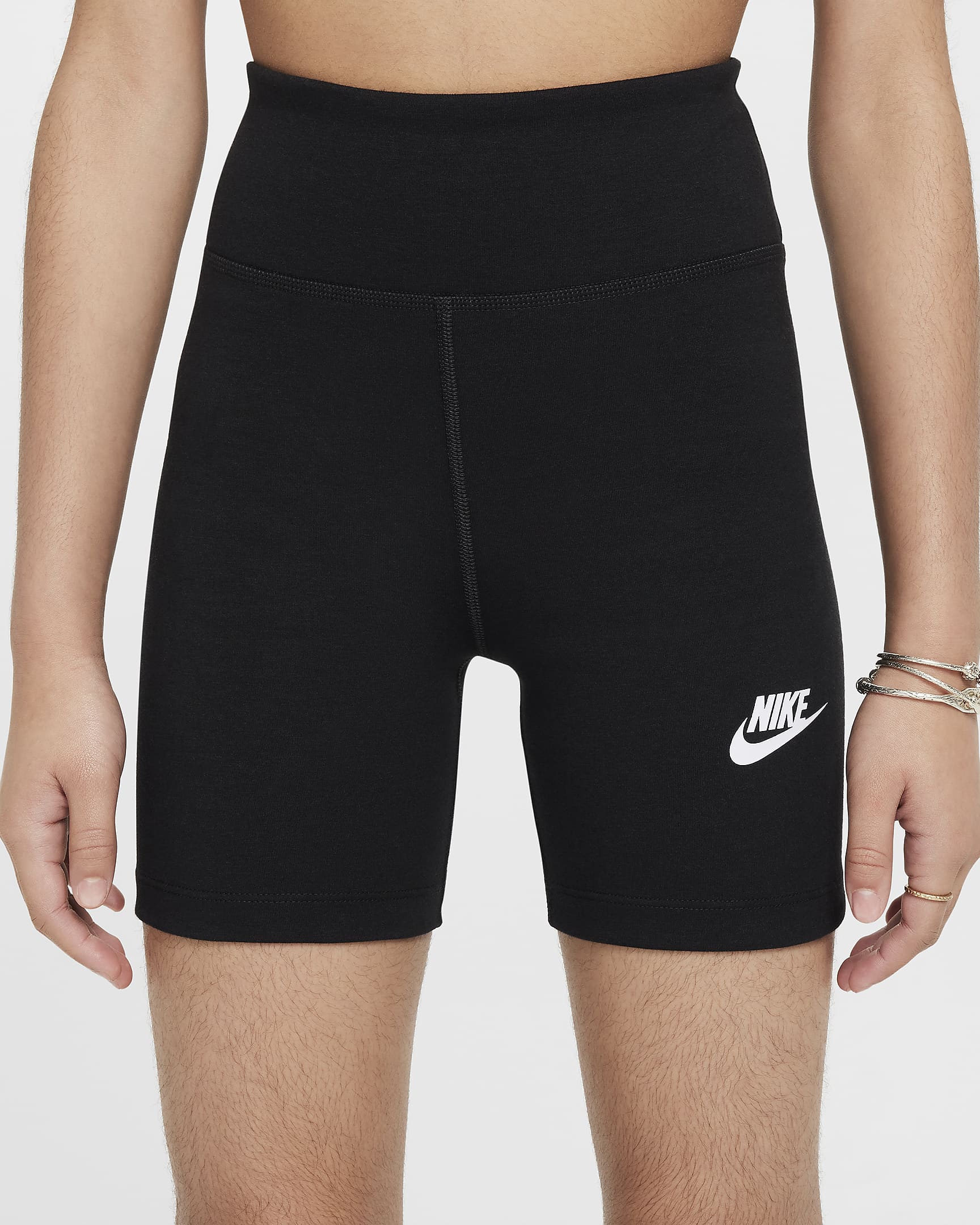 Nike Sportswear Classic Girls' High-Waisted 12.5cm (approx.) Biker Shorts - Black/White