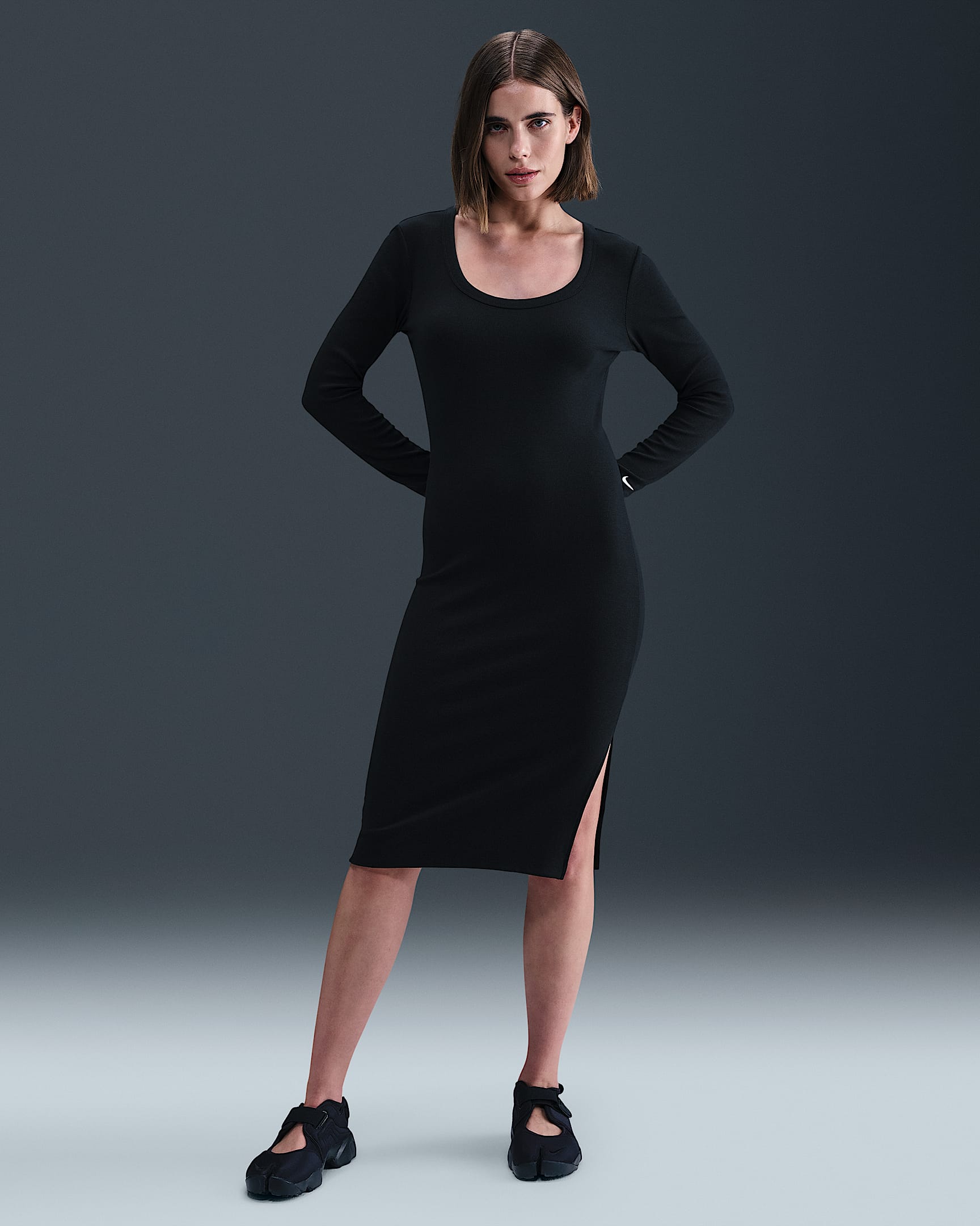 Nike Sportswear Chill Knit Women's Tight Long-Sleeve Midi Mini-Rib Dress - Black/Sail