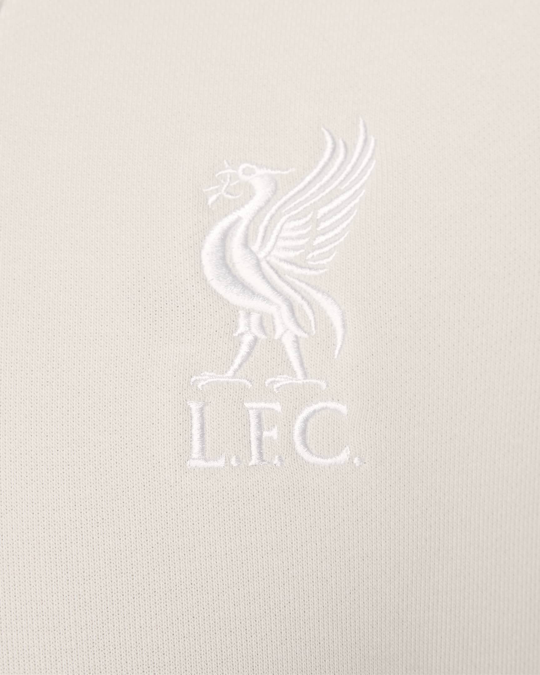 Liverpool FC Standard Issue Nike Dri-FIT fotballoverdel med kvart glidelås til herre - Light Orewood Brown/Hvit