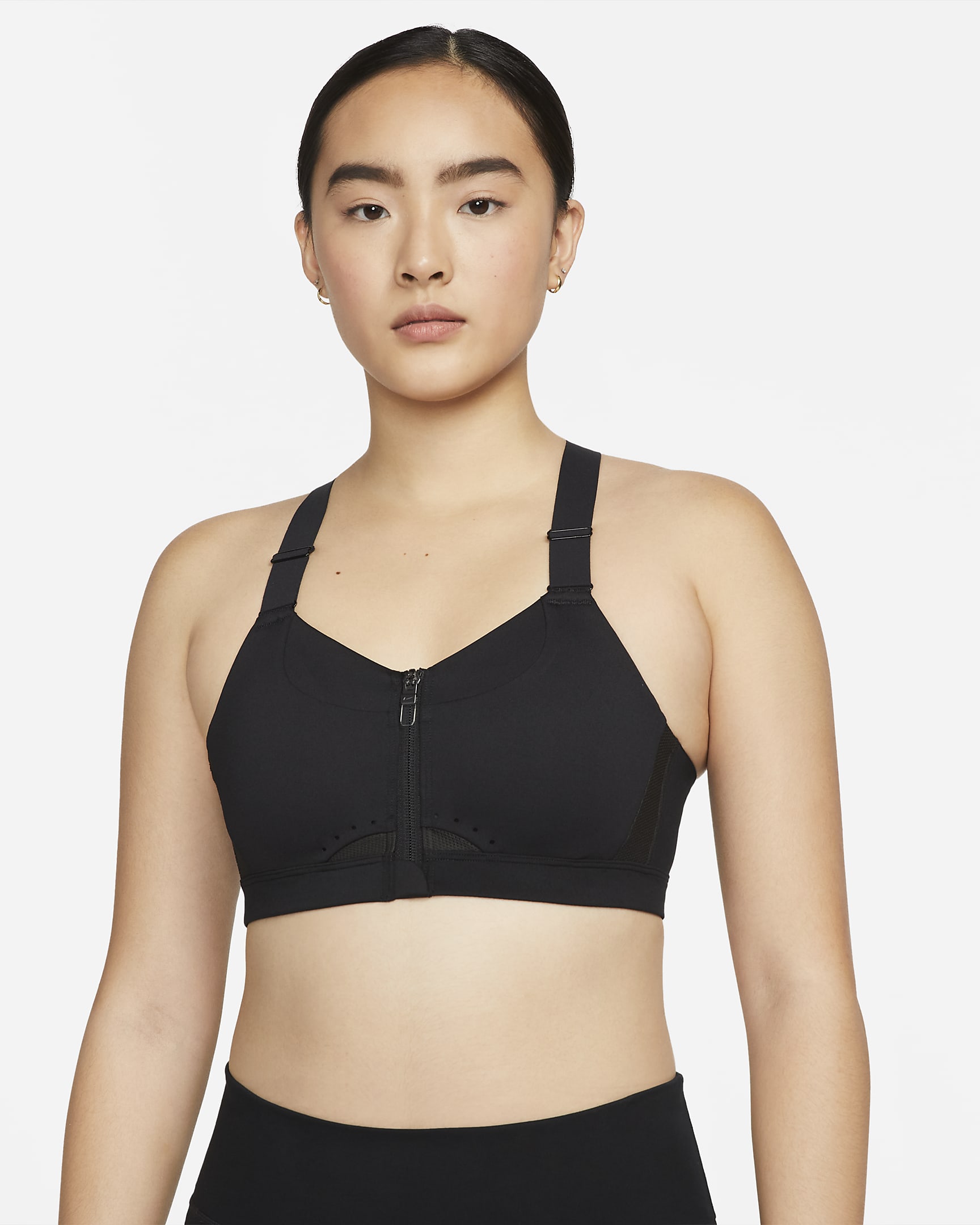 Nike Alpha Women's High-Support Padded Zip-Front Sports Bra - Black/Black/Dark Smoke Grey/Dark Smoke Grey