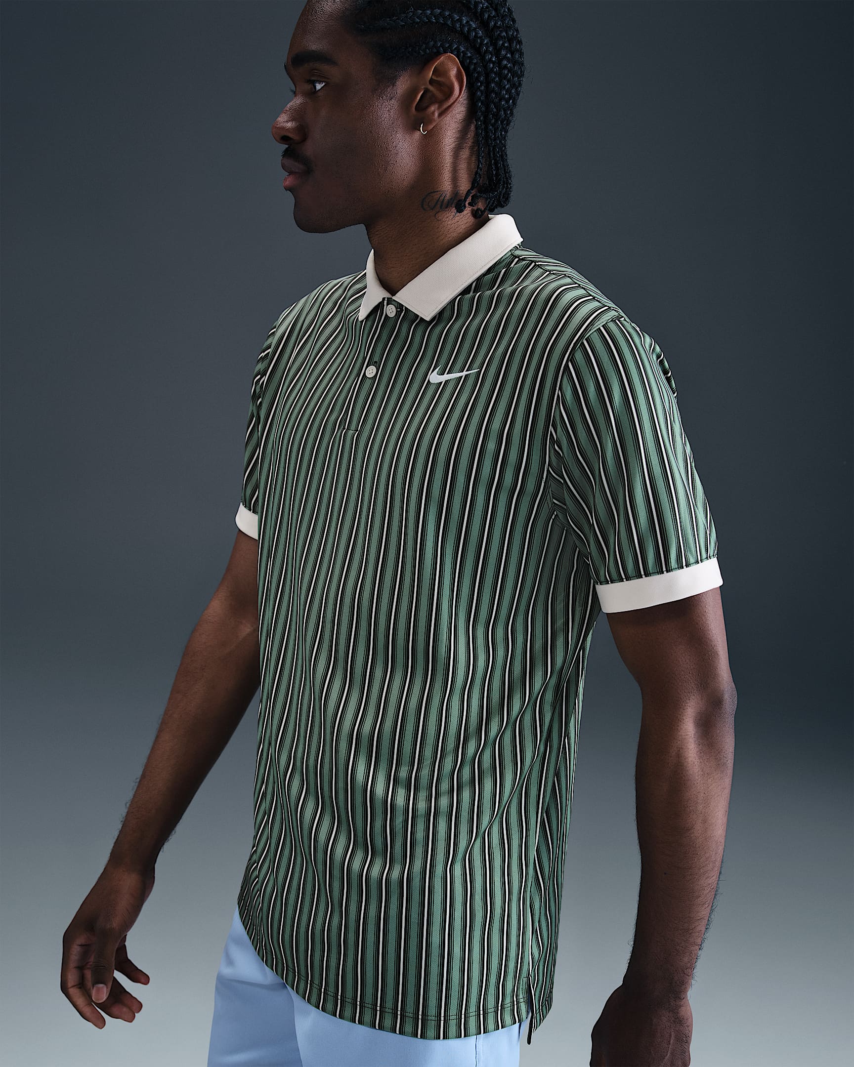 Nike Victory+ Men's Dri-FIT Golf Polo - Clay Green/Light Orewood Brown/White