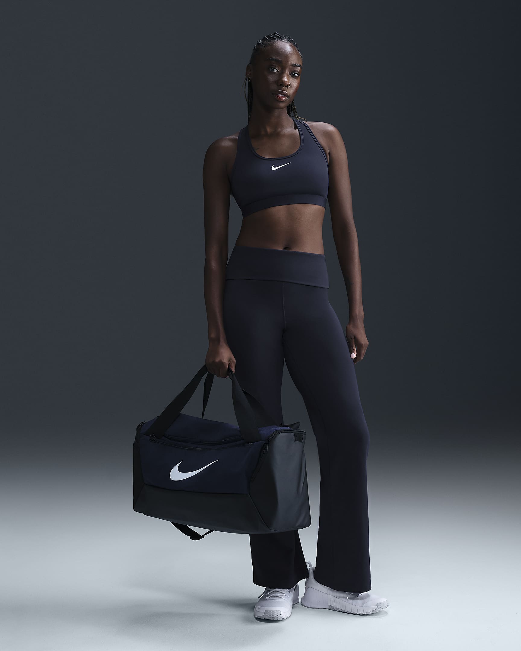 Nike One Women's Dri-FIT High-Waisted Fold-Over Trousers - Obsidian/Black