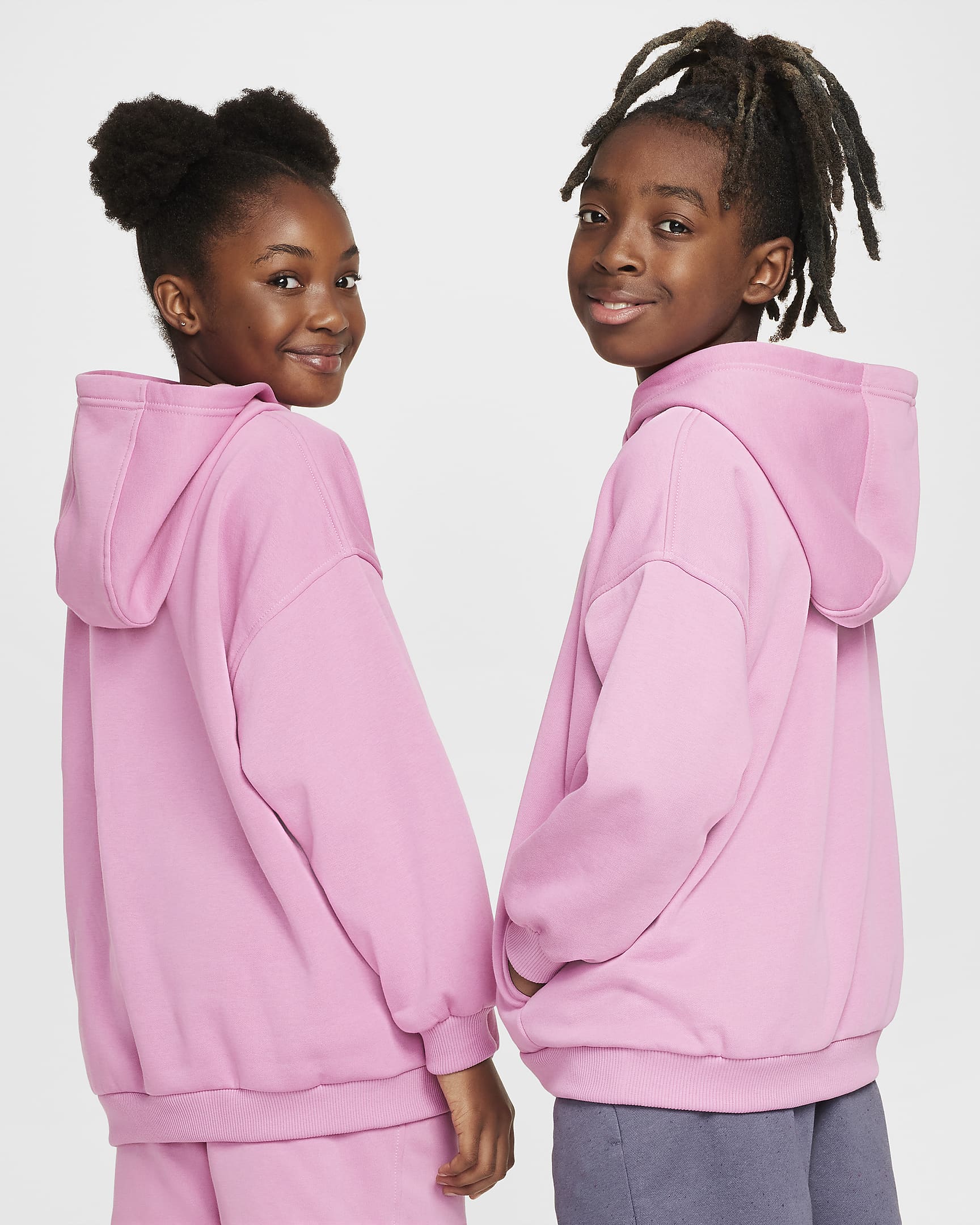 Nike Sportswear Club Fleece Big Kids' Oversized Pullover Hoodie - Magic Flamingo/White