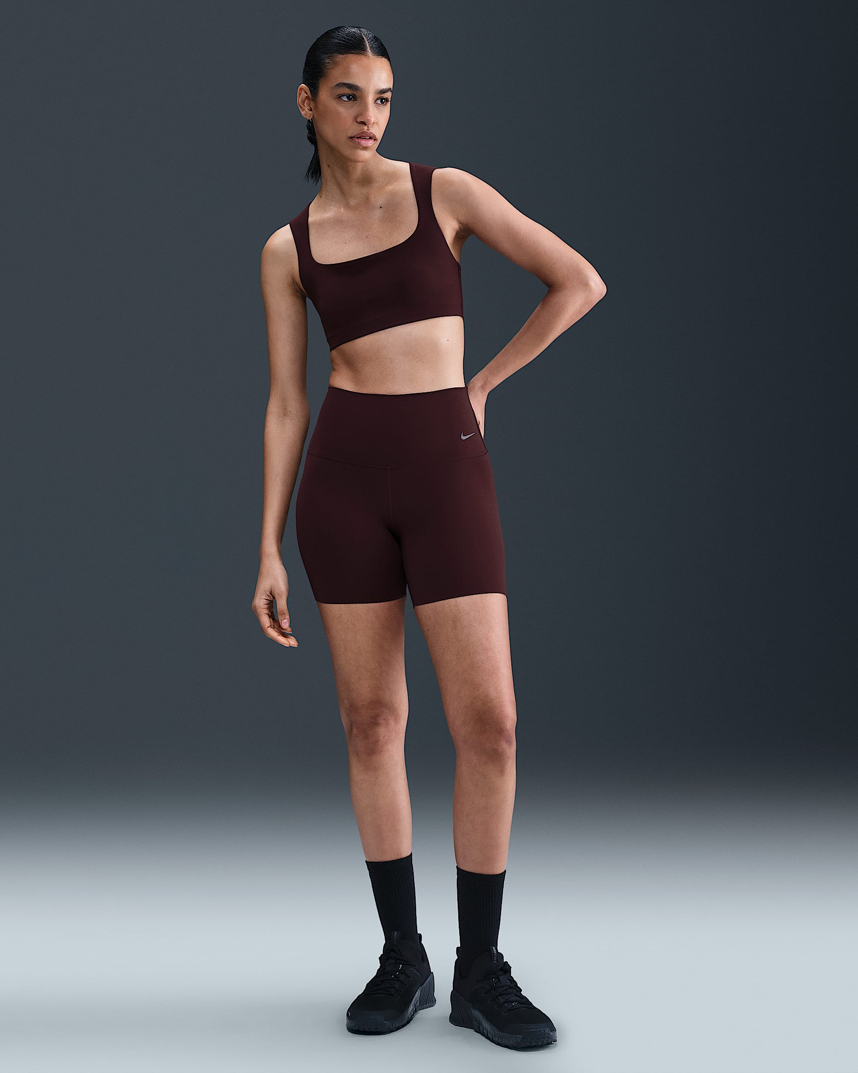 Nike Zenvy Women's Gentle-Support High-Waisted 5" Biker Shorts - Burgundy Crush/Black