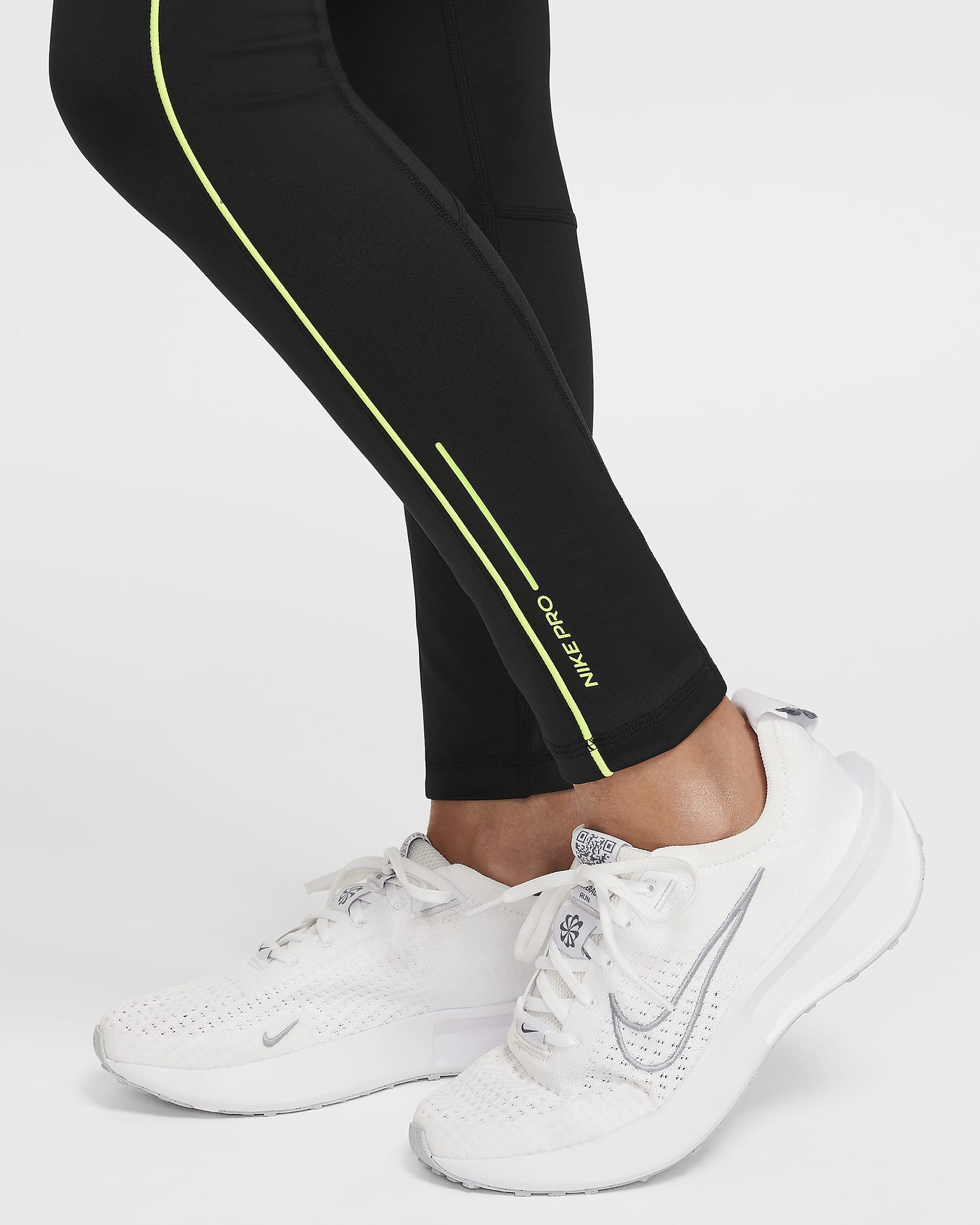 Nike Pro Girls' Dri-FIT Mid-Rise Leggings - Black/Volt/Volt