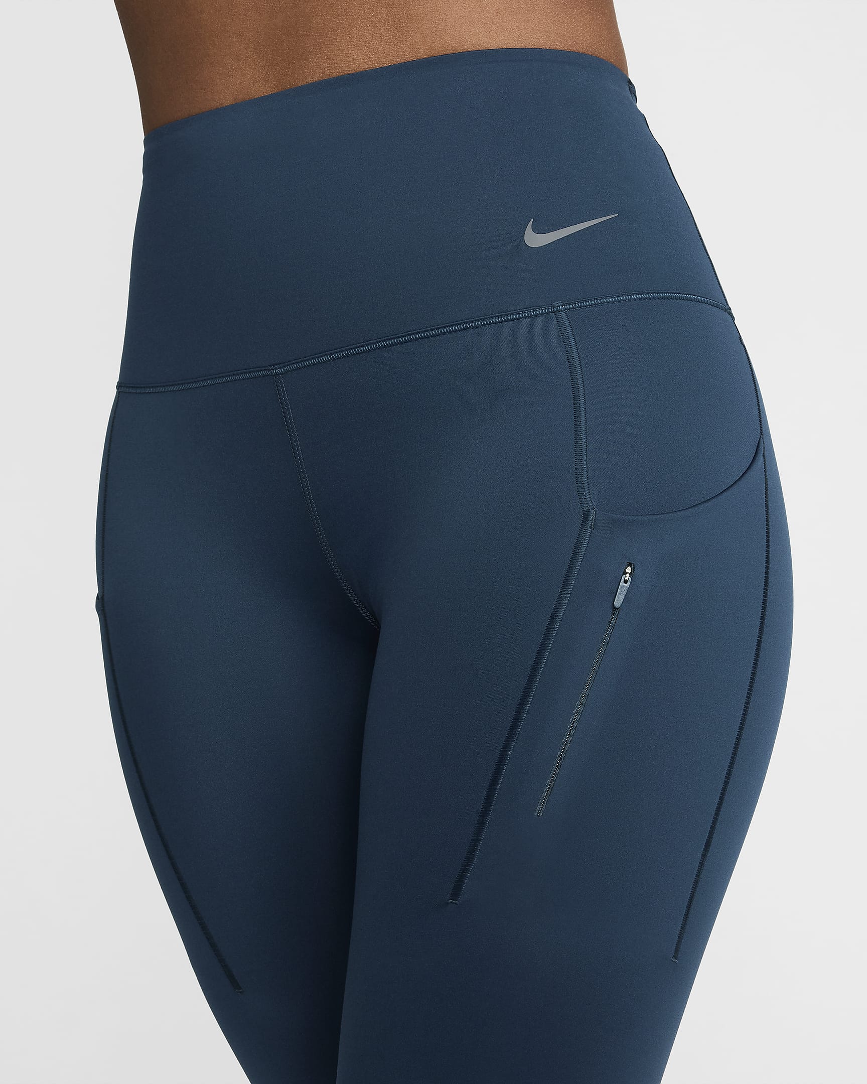 Leggings a todo o comprimento de cintura subida e suporte firme com bolsos Nike Go para mulher - Armory Navy/Preto