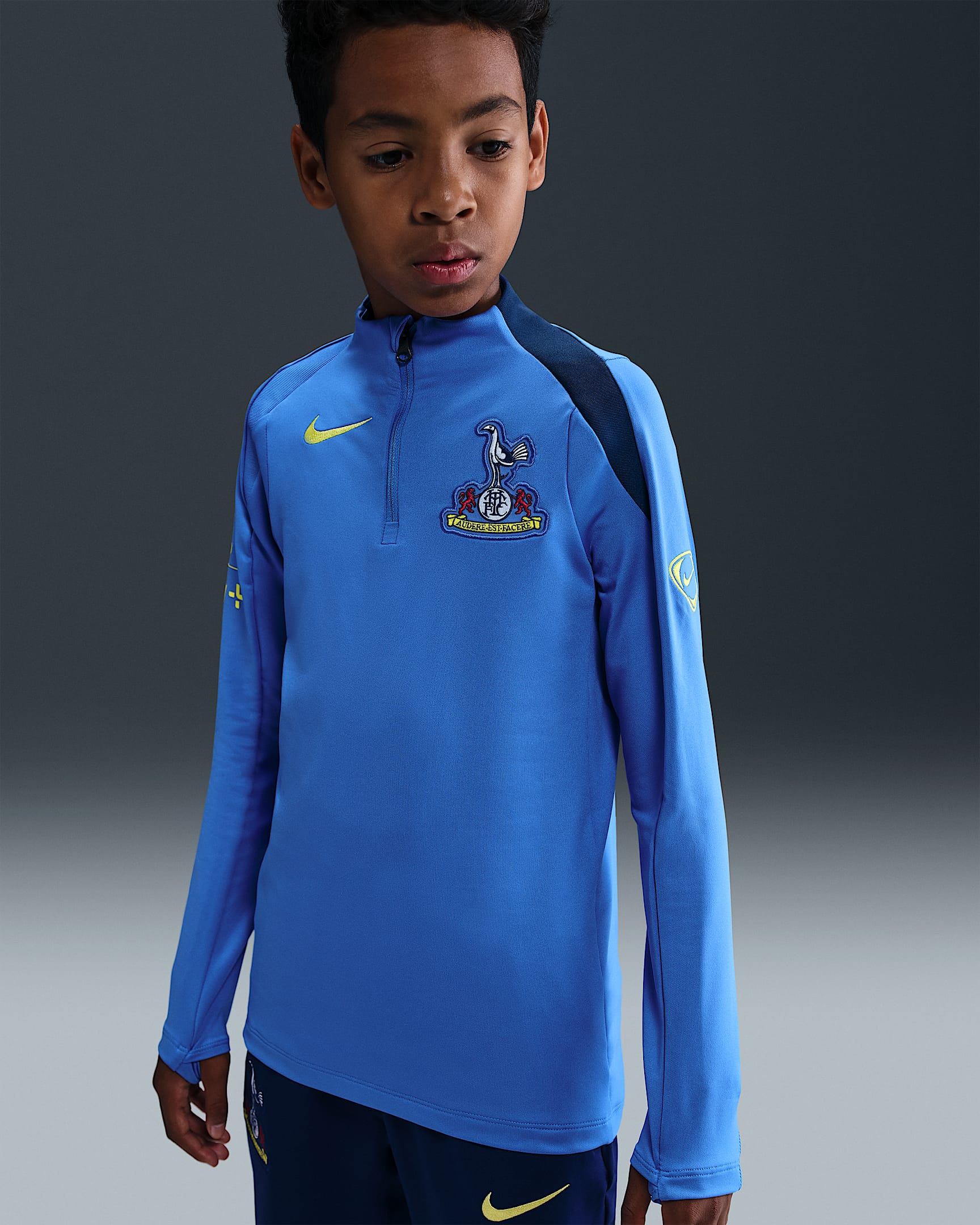 Tottenham Hotspur Strike Üçüncü Nike Dri-FIT Total 90 Örgü Genç Çocuk Futbol Antrenman Üstü - Pacific Blue/Blue Void/Dynamic Yellow