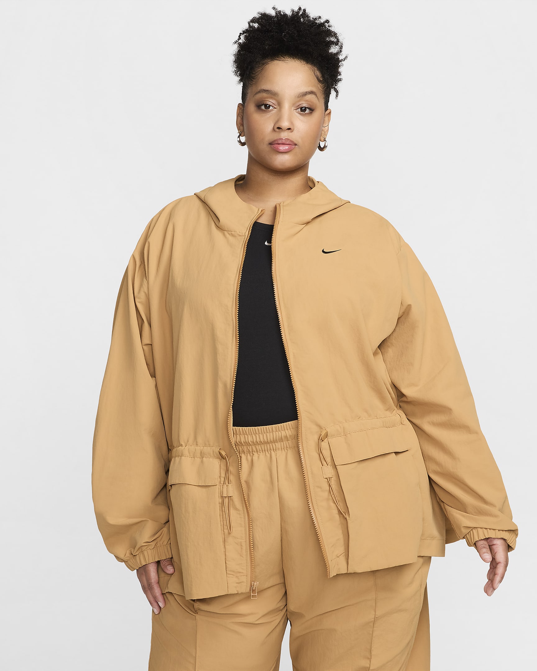 Nike Sportswear Everything Wovens Women's Oversized Hooded Jacket (Plus Size) - Flax/Black