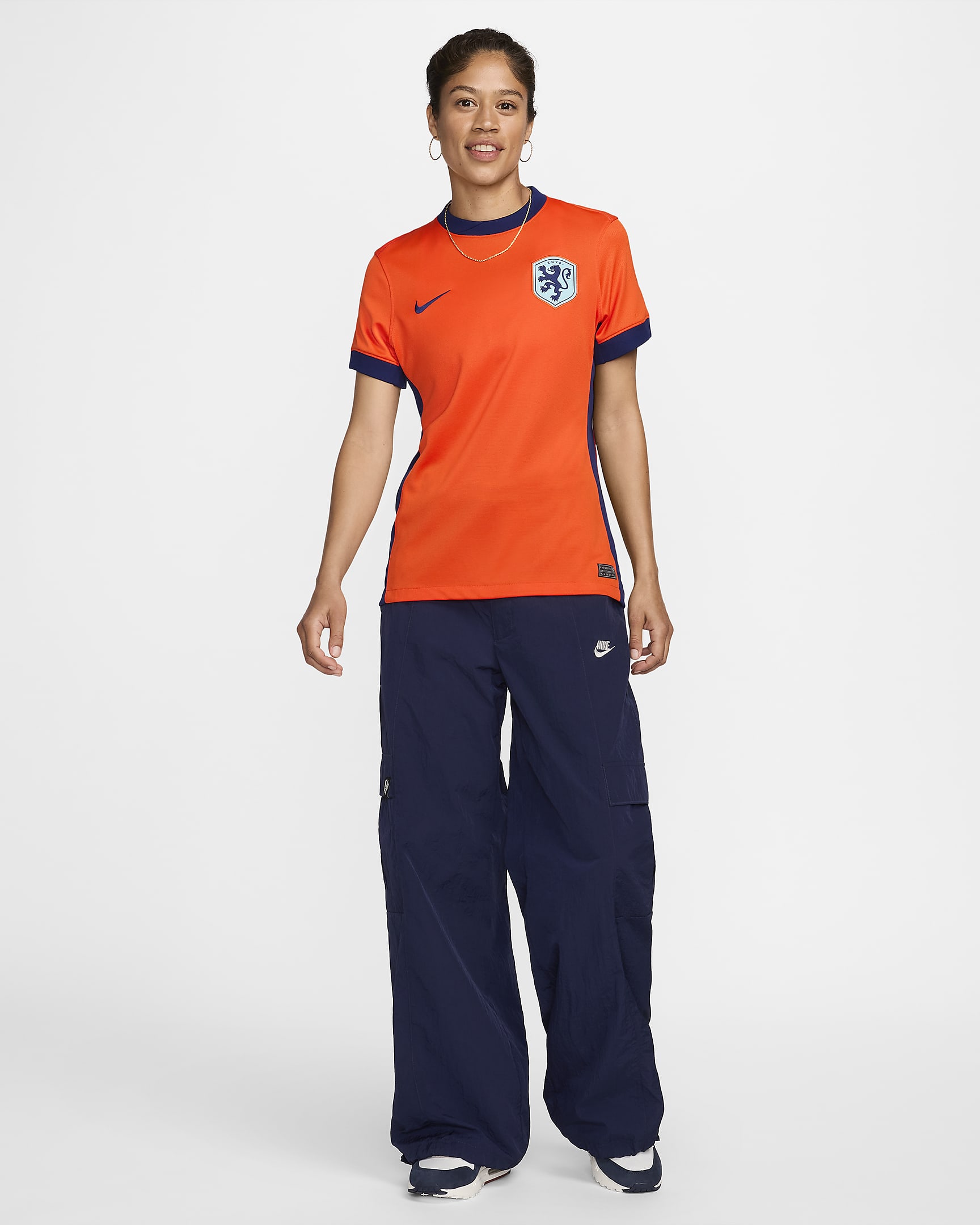 Niederlande (Frauenmannschaft) 2024/25 Stadium Home Nike Replika-Fußballtrikot mit Dri-FIT-Technologie (Damen) - Safety Orange/Blue Void/Copa/Blue Void