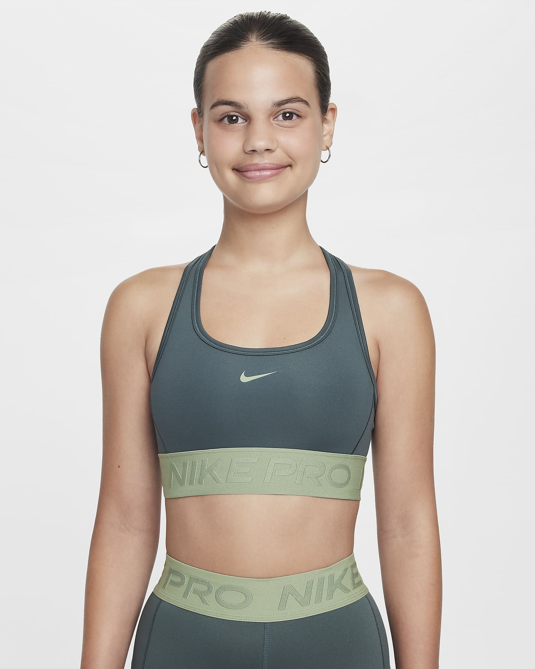 Brassière de sport Nike Pro Swoosh pour fille - Vintage Green/Oil Green/Oil Green