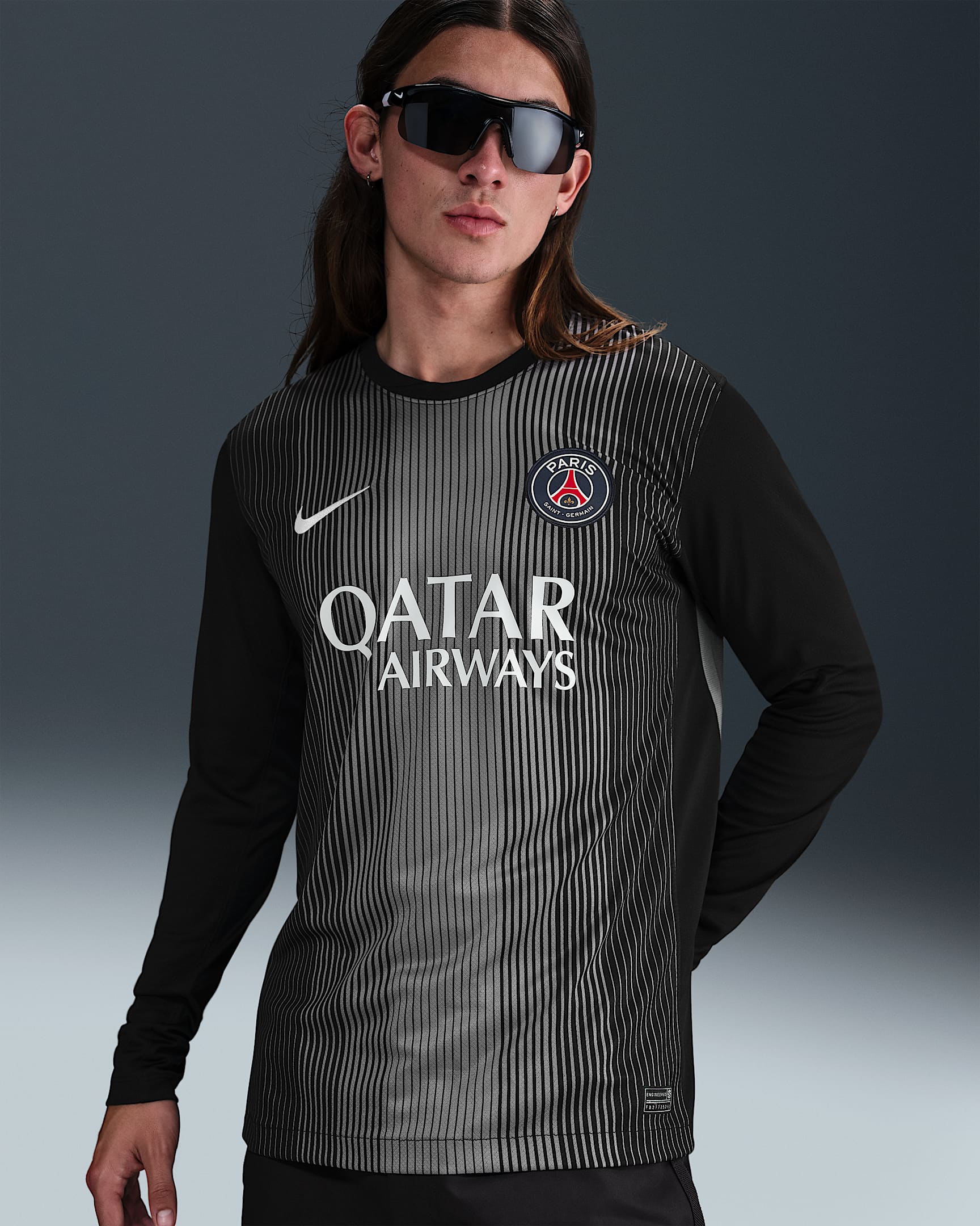 Equipación de portero/a Stadium París Saint-Germain 2025/26 Camiseta de manga larga de fútbol Replica Nike Dri-FIT - Hombre - Negro/Smoke Grey/Blanco